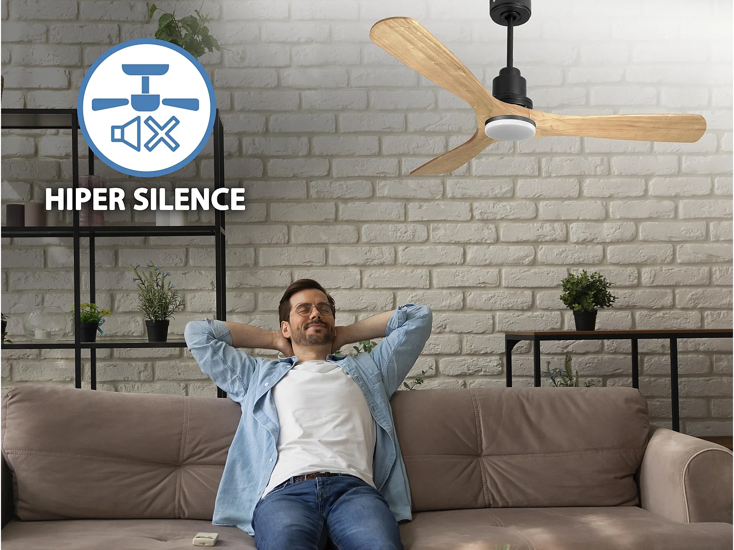 Ventilateur de plafond Réversible  Thermostat Dimmable Wifi Moteur à courant continu Toits en pente Télécommande Lumière à trois tons Hypersilence Mémoire
