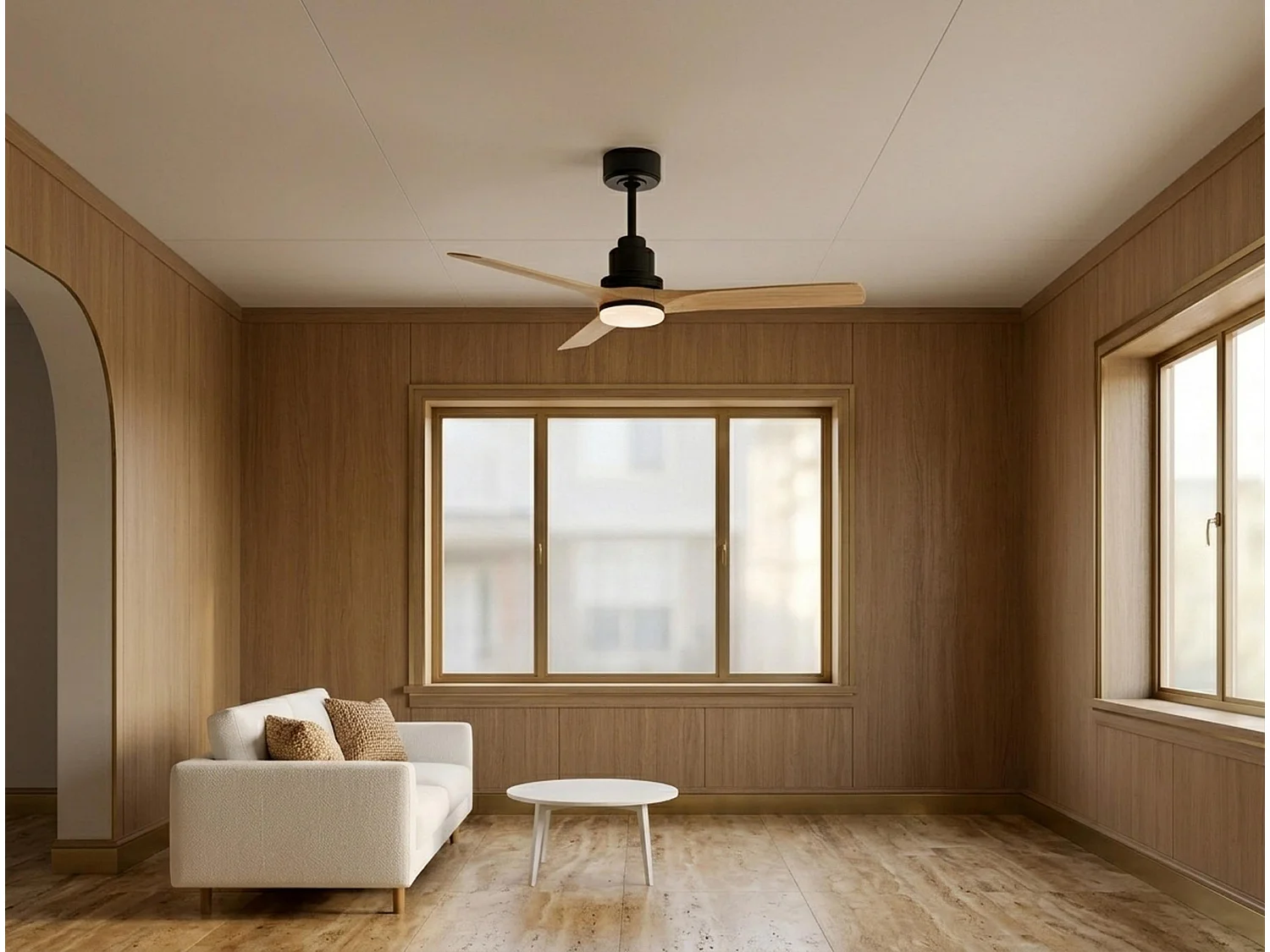 Ventilateur de plafond Réversible  Thermostat Dimmable Wifi Moteur à courant continu Toits en pente Télécommande Lumière à trois tons Hypersilence Mémoire