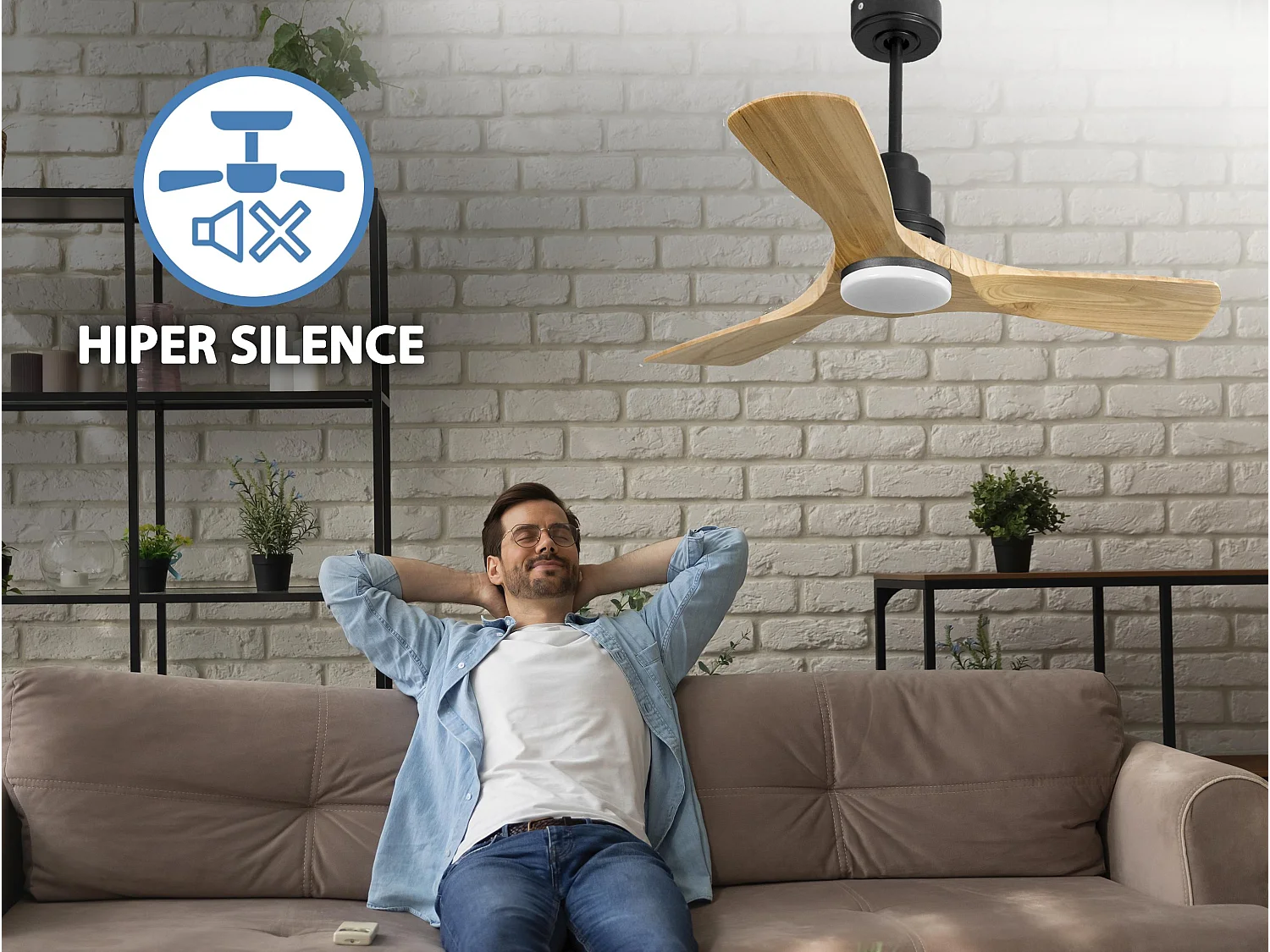 Ventilateur de plafond Réversible  Thermostat Dimmable Wifi Moteur à courant continu Toits en pente Télécommande Lumière à trois tons Hypersilence Mémoire