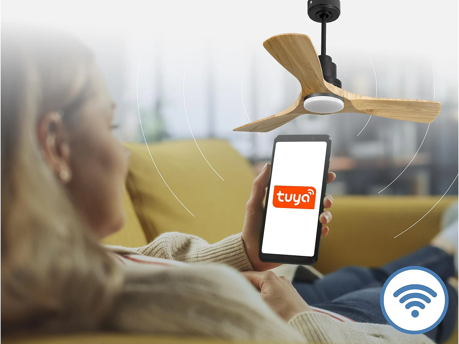 Ventilateur de plafond Réversible  Thermostat Dimmable Wifi Moteur à courant continu Toits en pente Télécommande Lumière à trois tons Hypersilence Mémoire