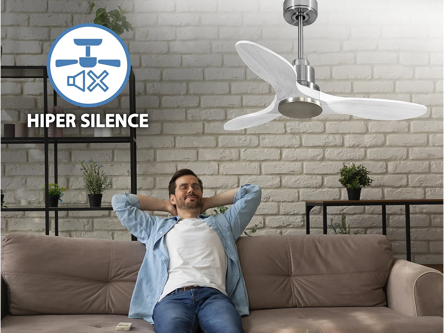 Ventilateur de plafond Réversible  Thermostat Wifi Moteur à courant continu Toits en pente Télécommande Hypersilence Mémoire Shopify Vendible (AUTOMATIQUE)
