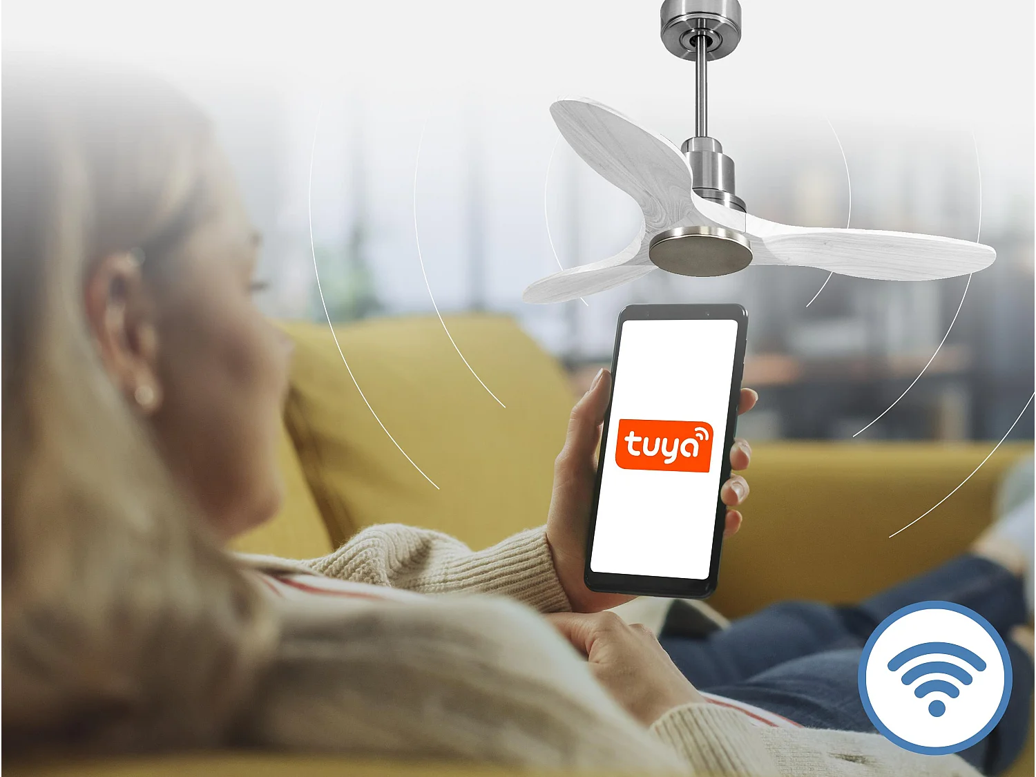 Ventilateur de plafond Réversible  Thermostat Wifi Moteur à courant continu Toits en pente Télécommande Hypersilence Mémoire Shopify Vendible (AUTOMATIQUE)