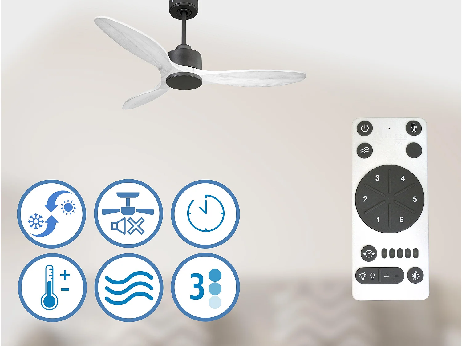 Ventilateur de plafond Wifi Moteur à courant continu Télécommande Hypersilence Mémoire