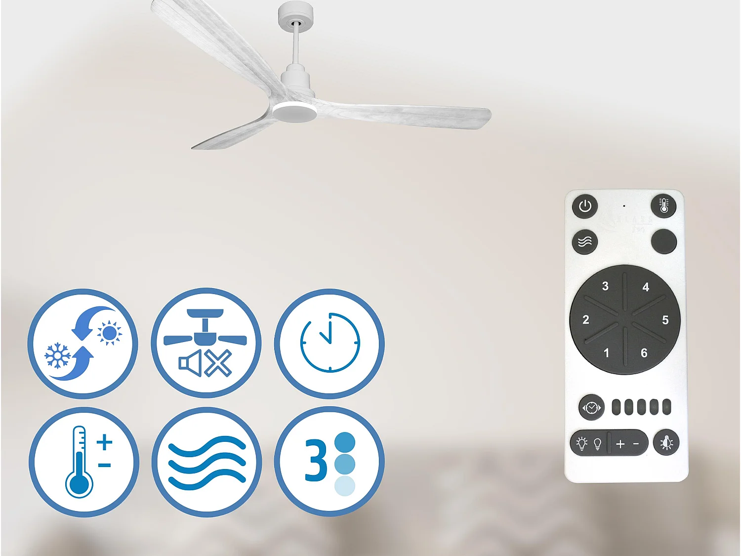 Ventilateur de plafond Réversible  Thermostat Wifi Moteur à courant continu Toits en pente Télécommande Hypersilence Mémoire Shopify Vendible (AUTOMATIQUE)