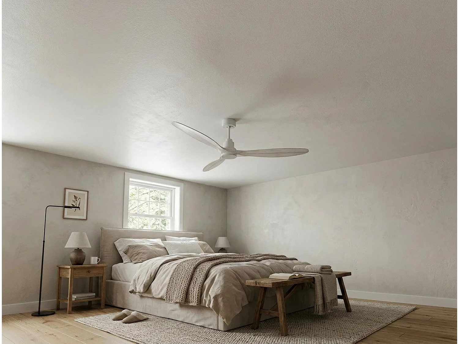 Ventilateur de plafond Réversible  Thermostat Dimmable Wifi Moteur à courant continu Toits en pente Télécommande Lumière à trois tons Hypersilence Mémoire