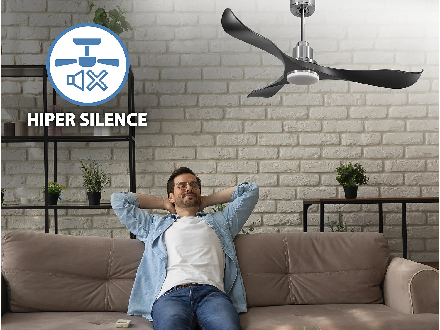 Ventilateur de plafond Réversible  Thermostat Dimmable Wifi Moteur à courant continu Toits en pente Télécommande Lumière à trois tons Adaptateur 2/3 Lames