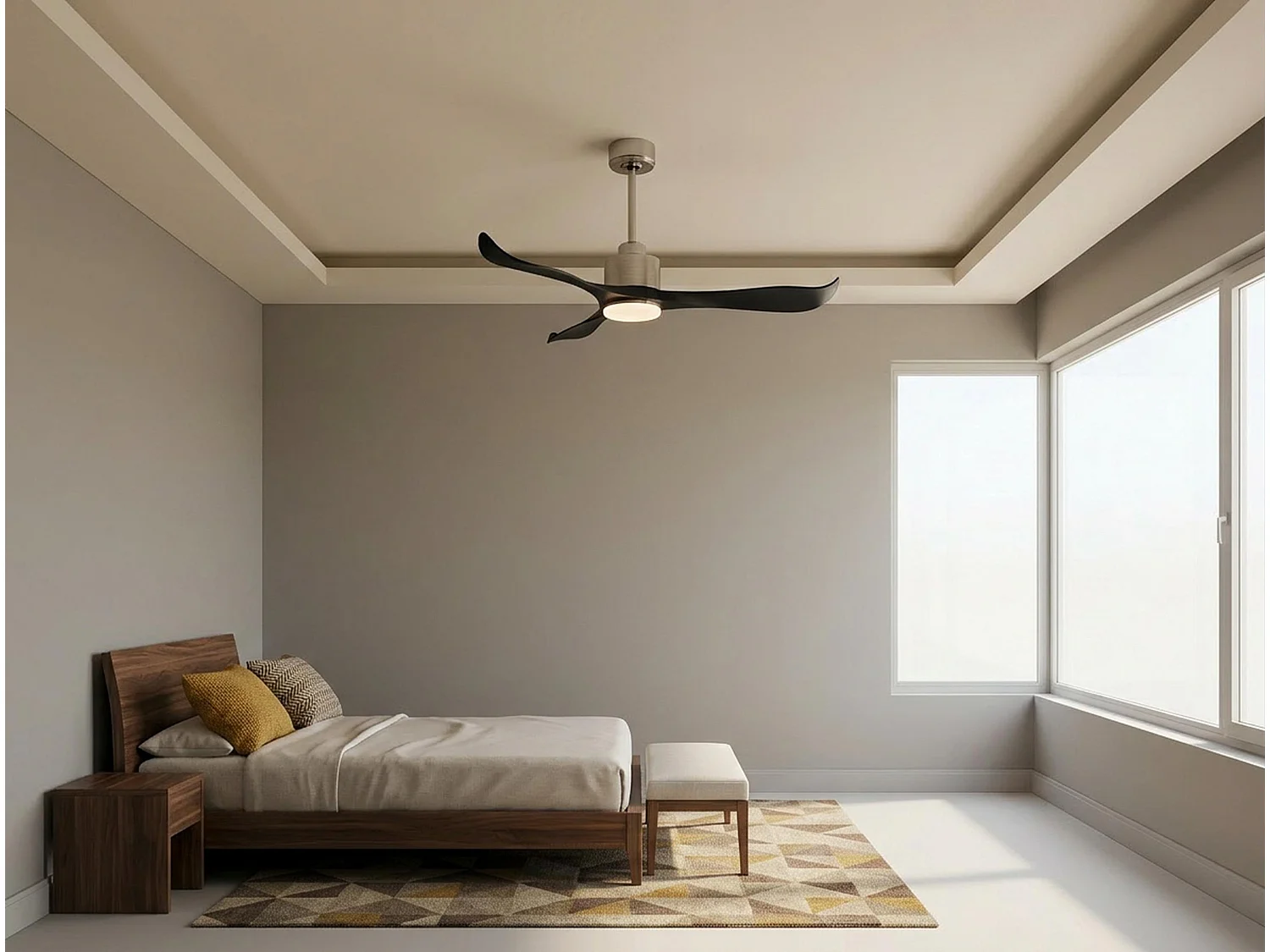 Ventilateur de plafond Réversible  Thermostat Dimmable Wifi Moteur à courant continu Toits en pente Télécommande Lumière à trois tons Adaptateur 2/3 Lames