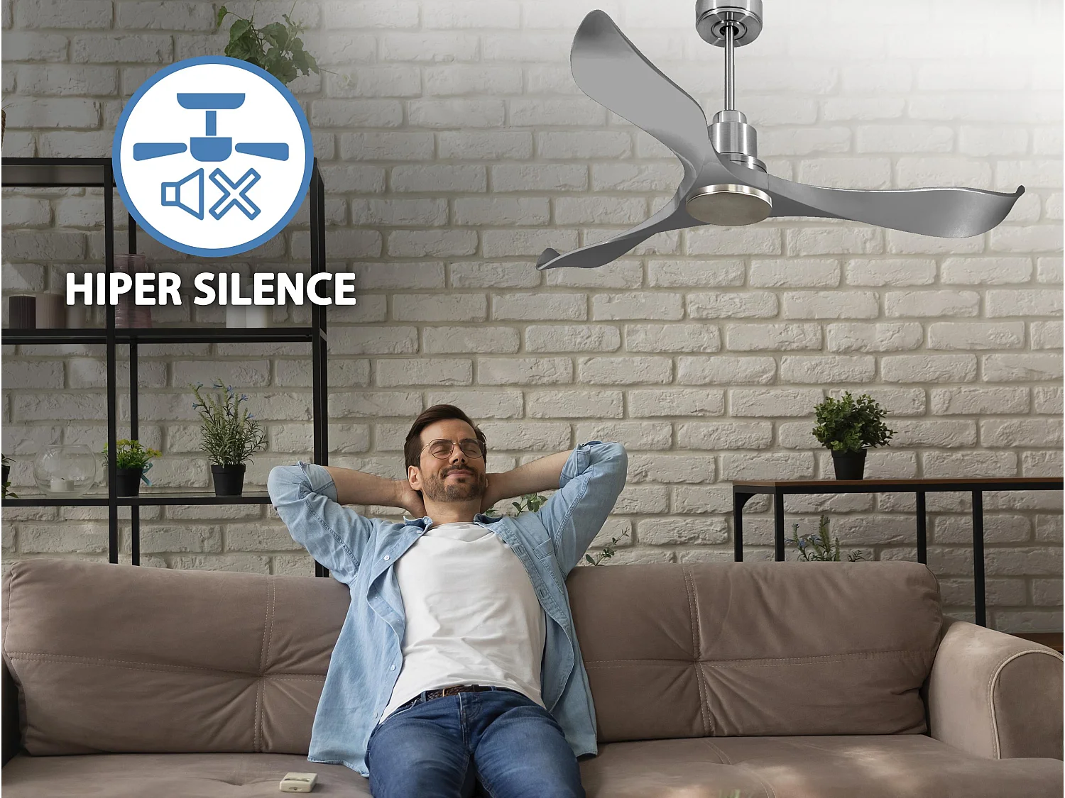 Ventilador de techo Modo Invierno/Verano Termostato Wifi Motor DC Techos Inclinados Mando a Distancia Hypersilence (Memoria O)