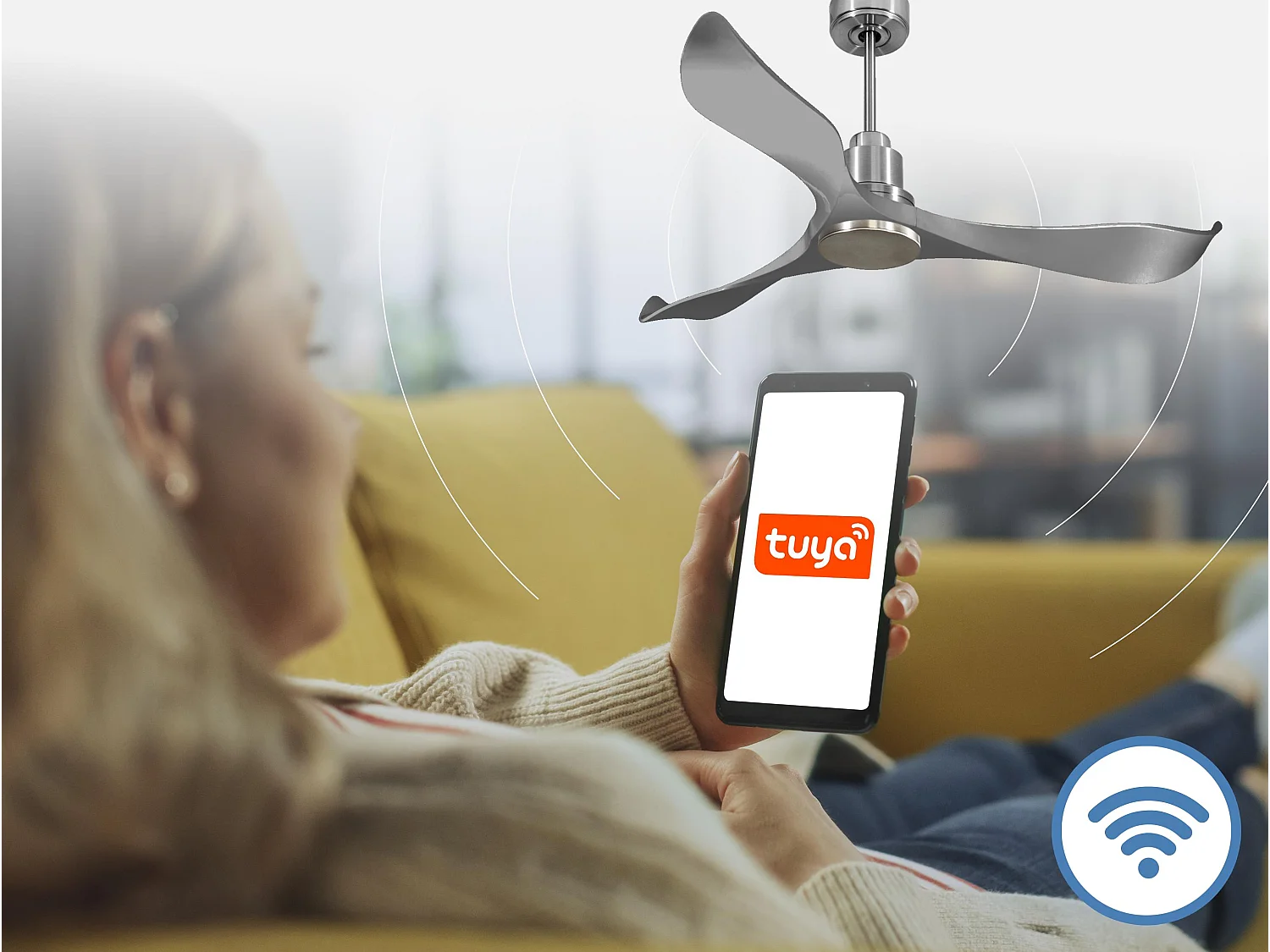 Ventilador de techo Modo Invierno/Verano Termostato Wifi Motor DC Techos Inclinados Mando a Distancia Hypersilence (Memoria O)