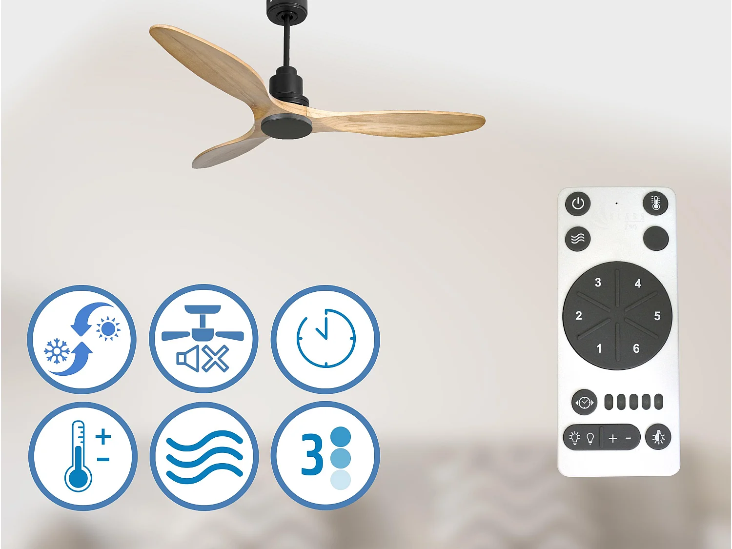Ventilateur de plafond Réversible  Thermostat Wifi Moteur à courant continu Toits en pente Télécommande Hypersilence Mémoire Shopify Vendible (AUTOMATIQUE)