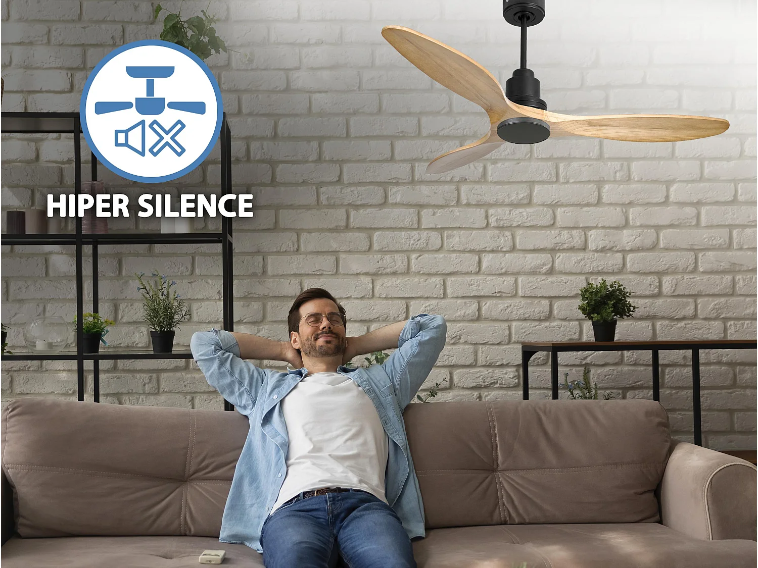 Ventilateur de plafond Réversible  Thermostat Wifi Moteur à courant continu Toits en pente Télécommande Hypersilence Mémoire Shopify Vendible (AUTOMATIQUE)