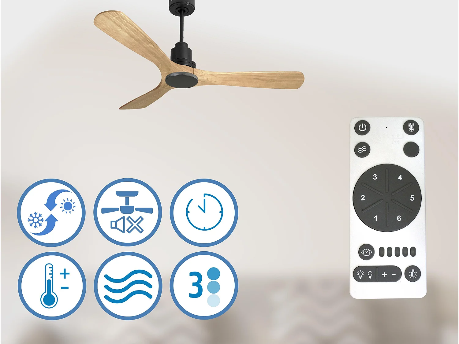 Ventilateur de plafond Réversible  Thermostat Wifi Moteur à courant continu Toits en pente Télécommande Hypersilence Mémoire Shopify Vendible (AUTOMATIQUE)