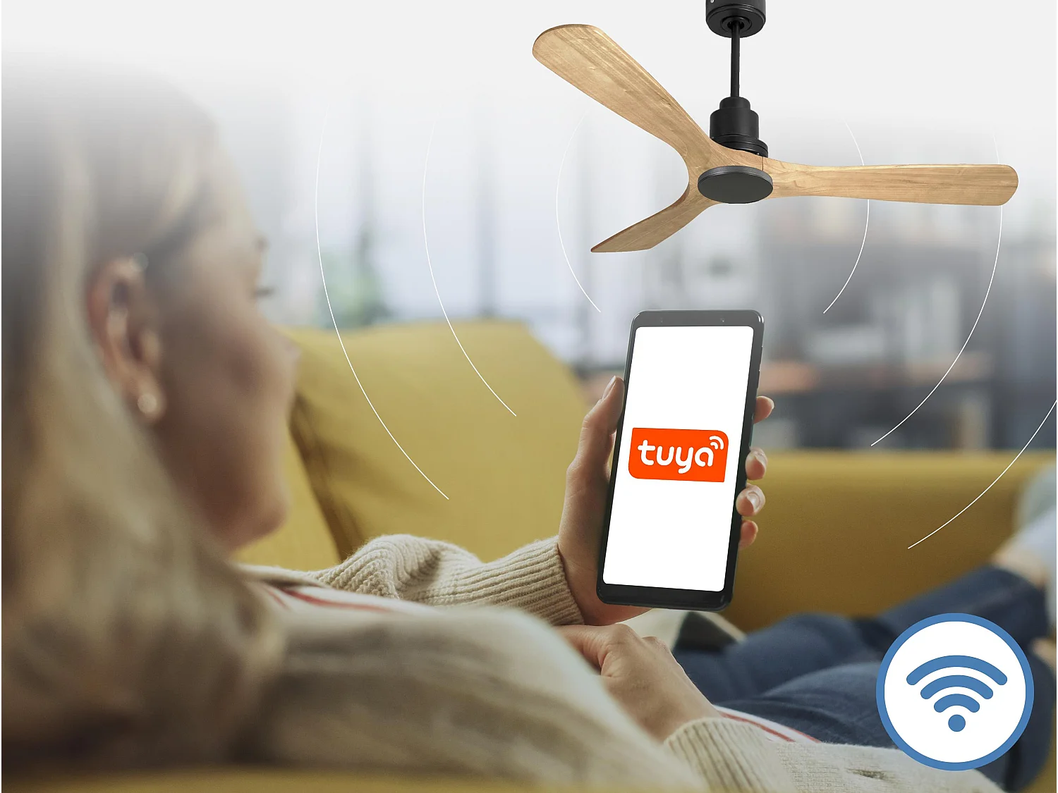 Ventilateur de plafond Réversible  Thermostat Wifi Moteur à courant continu Toits en pente Télécommande Hypersilence Mémoire Shopify Vendible (AUTOMATIQUE)