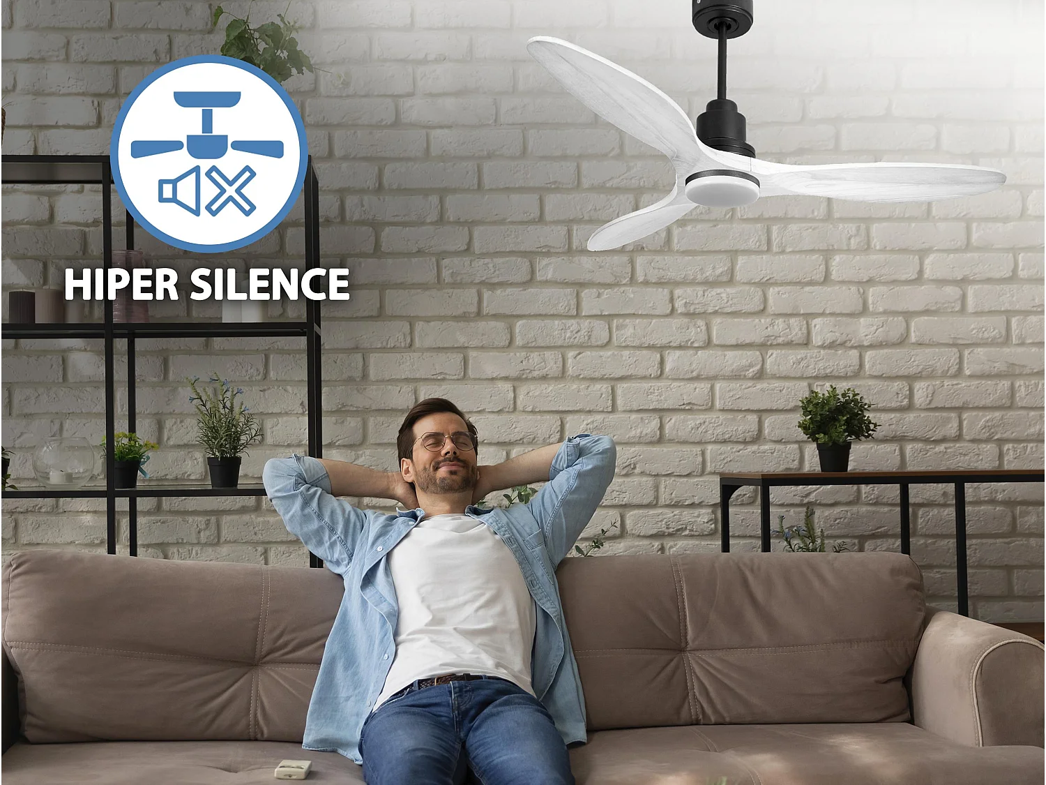Ventilateur de plafond Réversible  Thermostat Dimmable Wifi Moteur à courant continu Toits en pente Télécommande Lumière à trois tons Hypersilence Mémoire