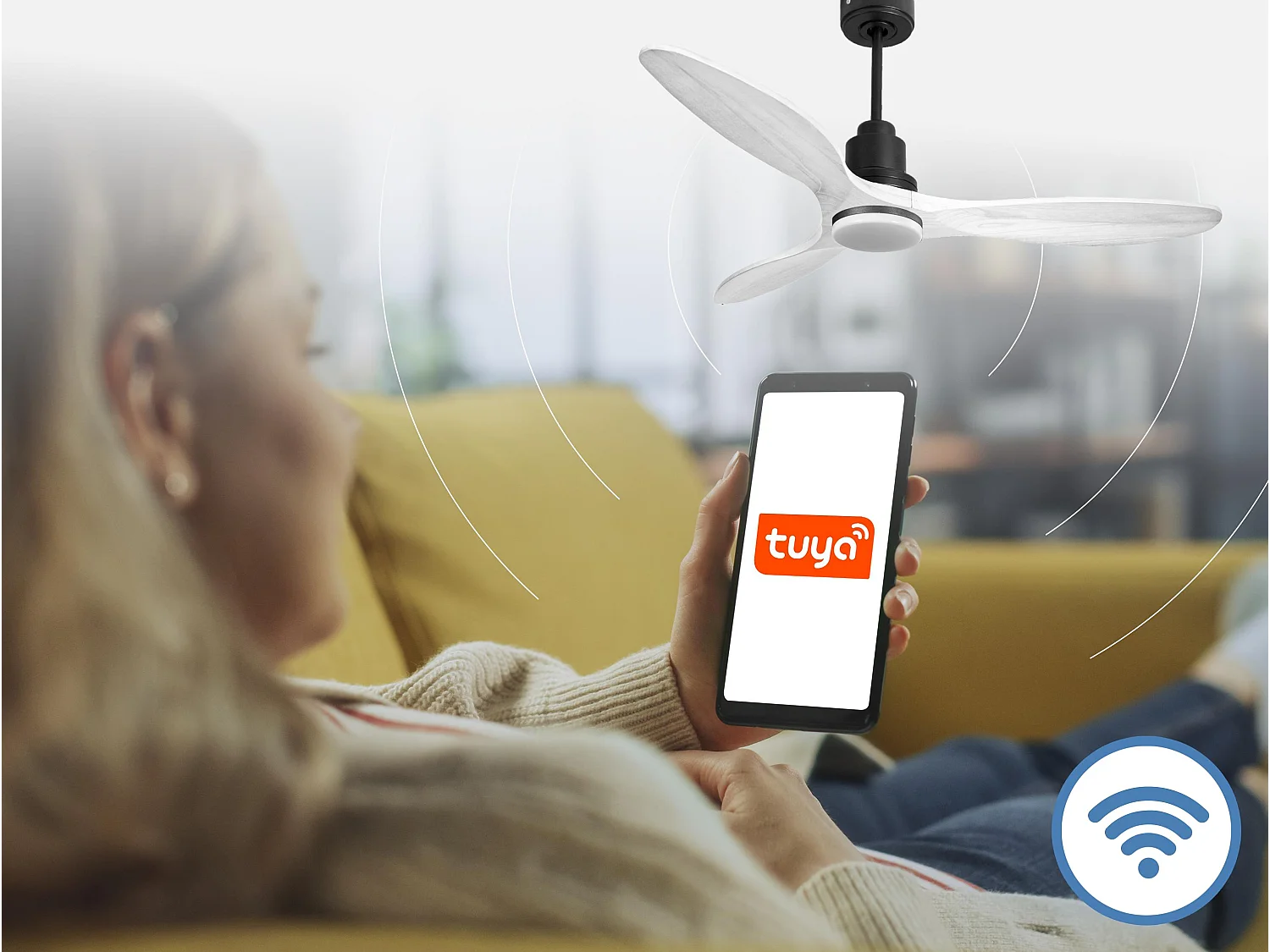 Ventilateur de plafond Réversible  Thermostat Dimmable Wifi Moteur à courant continu Toits en pente Télécommande Lumière à trois tons Hypersilence Mémoire