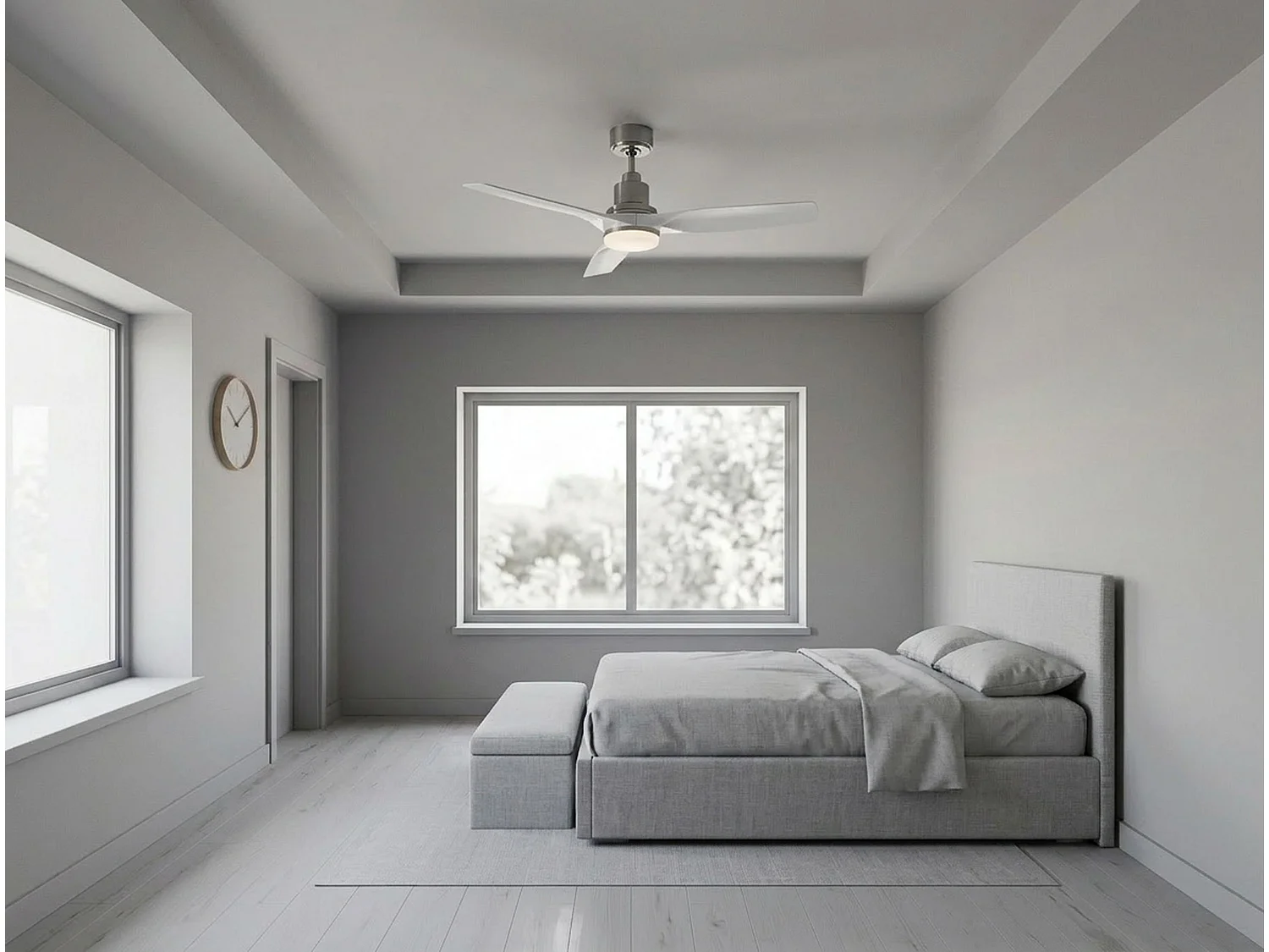 Ventilateur de plafond Réversible  Thermostat Dimmable Wifi Moteur à courant continu Toits en pente Télécommande Lumière à trois tons Adaptateur 2/3 Lames