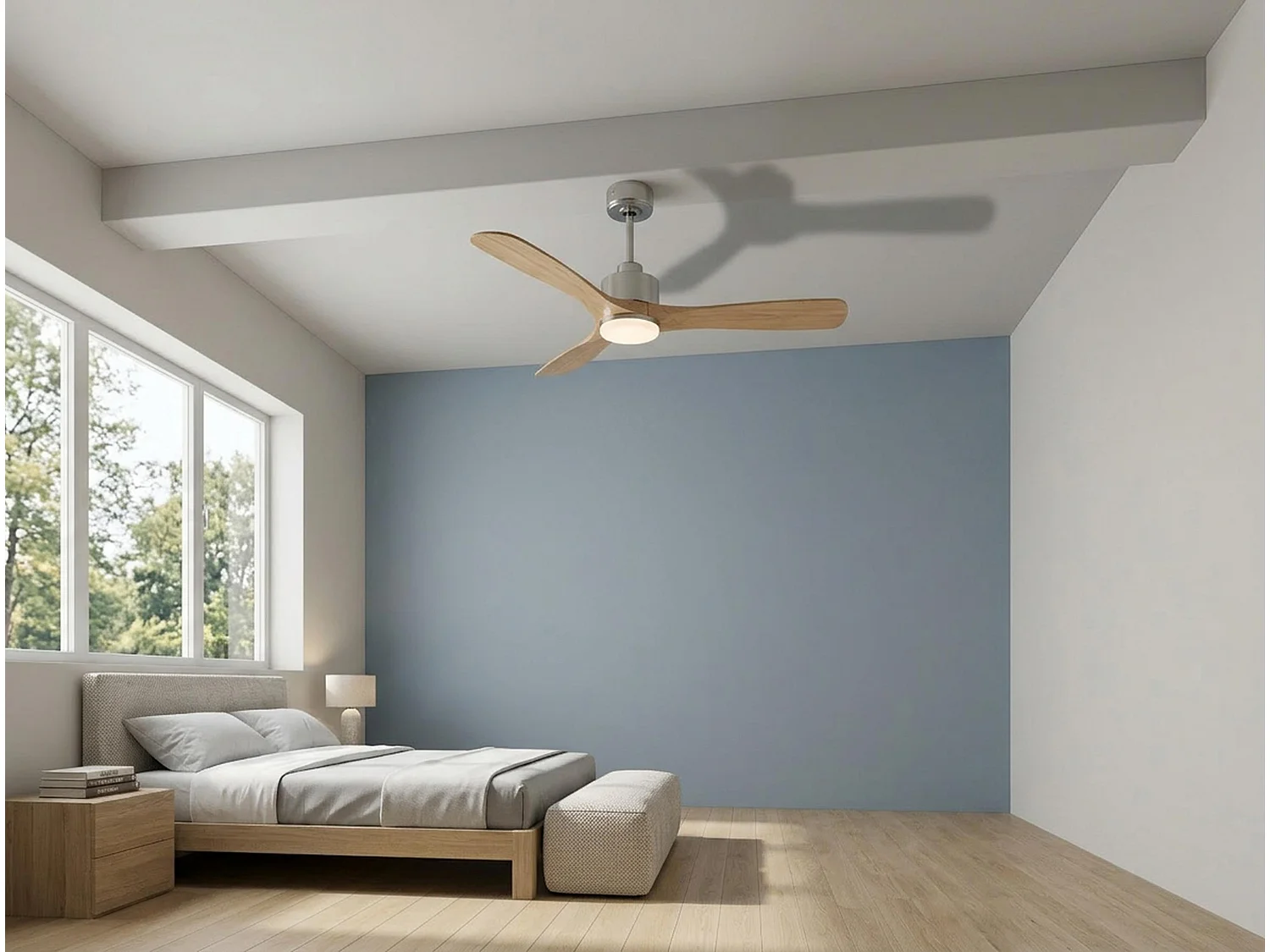 Ventilateur de plafond Réversible  Thermostat Dimmable Wifi Moteur à courant continu Toits en pente Télécommande Lumière à trois tons Hypersilence Mémoire