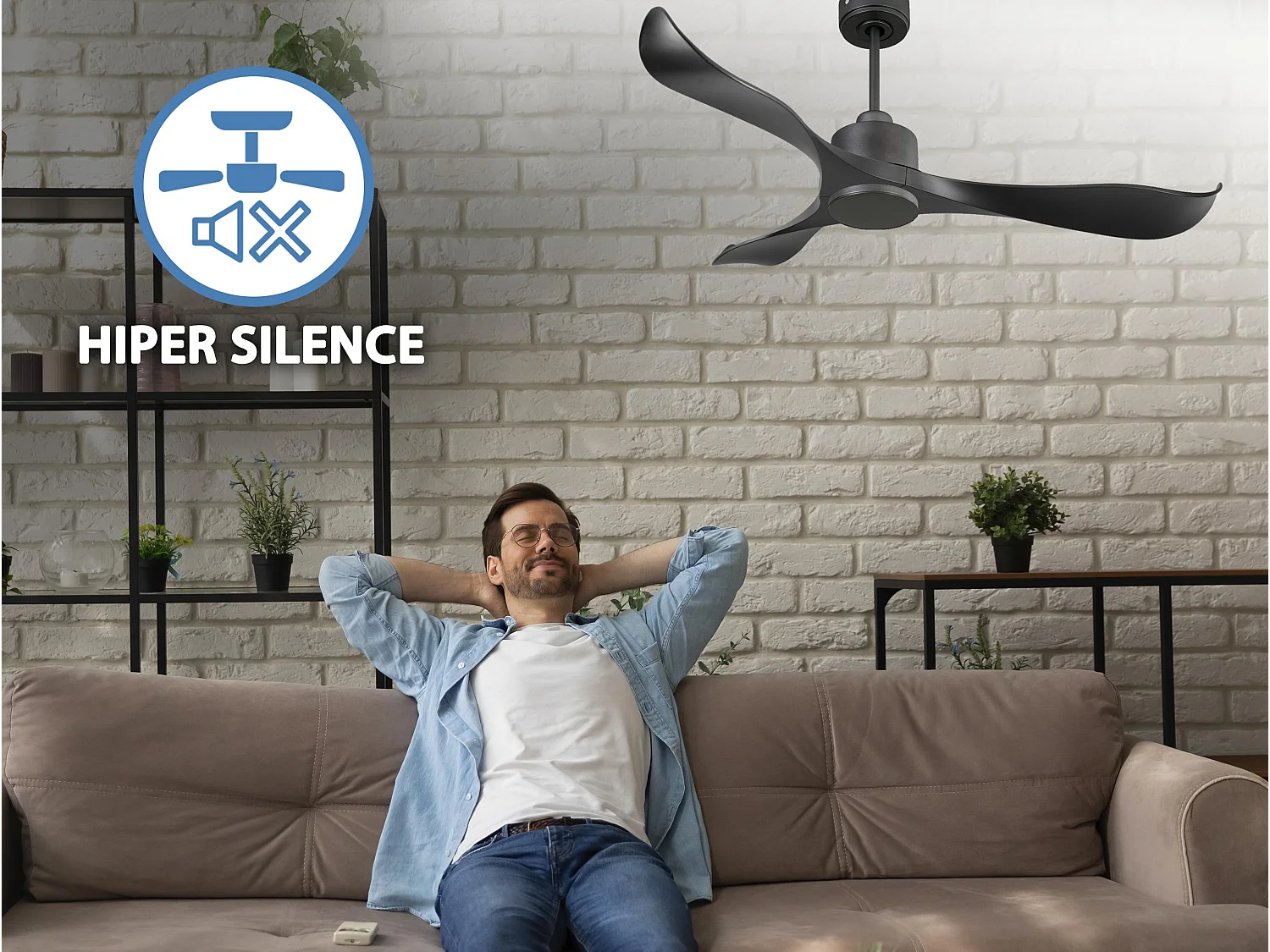 Ventilateur de plafond Réversible  Thermostat Wifi Moteur à courant continu Toits en pente Télécommande Adaptateur 2/3 Lames Hypersilence Mémoire
