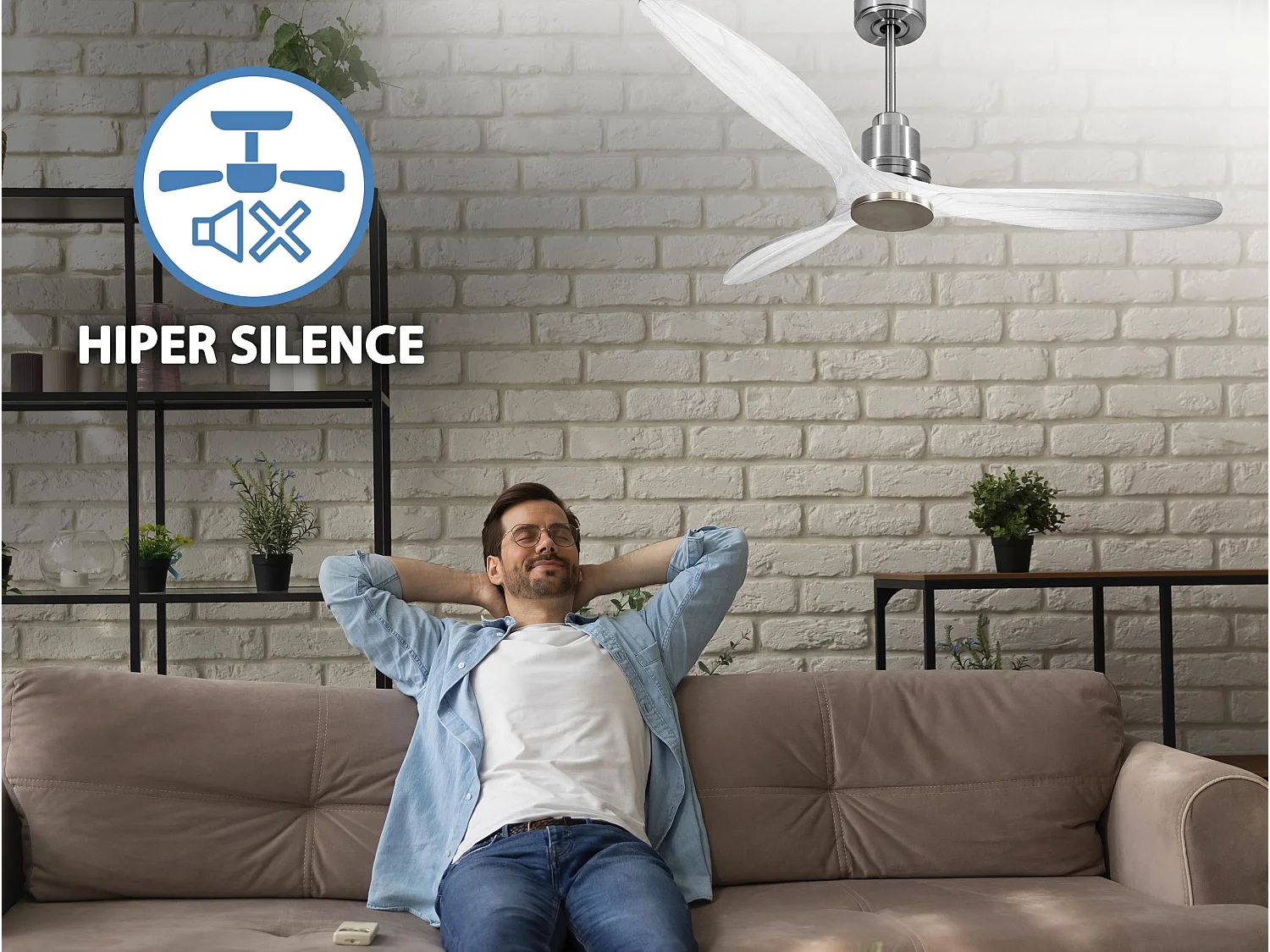Ventilateur de plafond Réversible  Thermostat Wifi Moteur à courant continu Toits en pente Télécommande Hypersilence Mémoire Shopify Vendible (AUTOMATIQUE)
