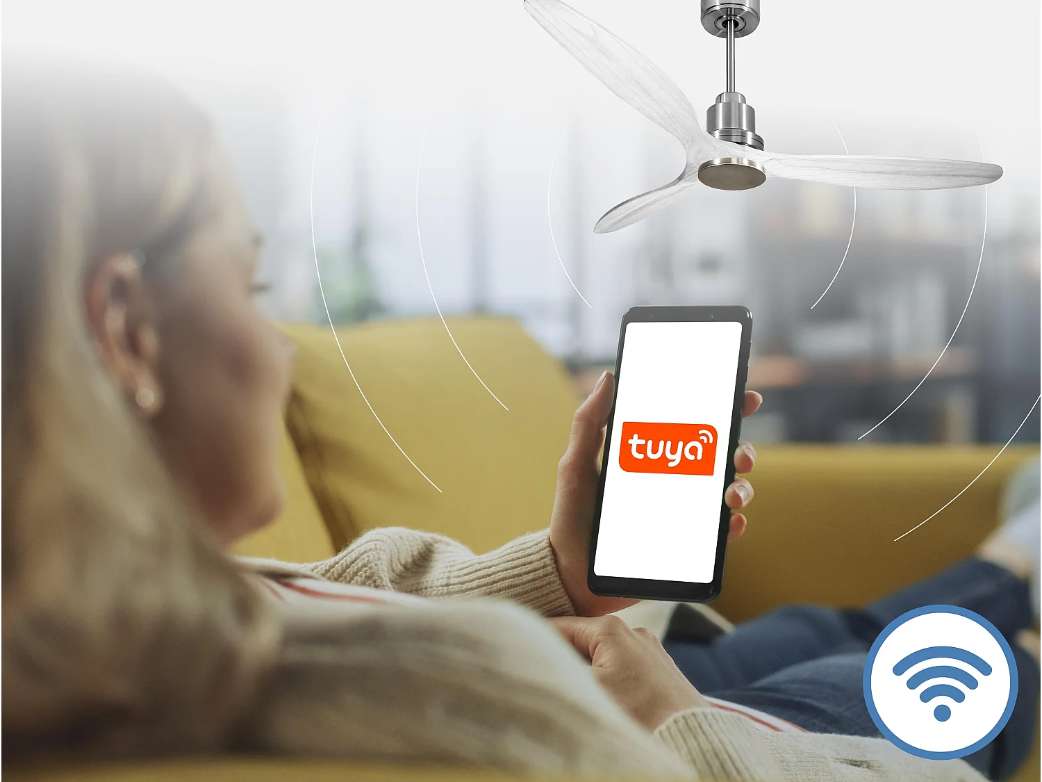 Ventilateur de plafond Réversible  Thermostat Wifi Moteur à courant continu Toits en pente Télécommande Hypersilence Mémoire Shopify Vendible (AUTOMATIQUE)