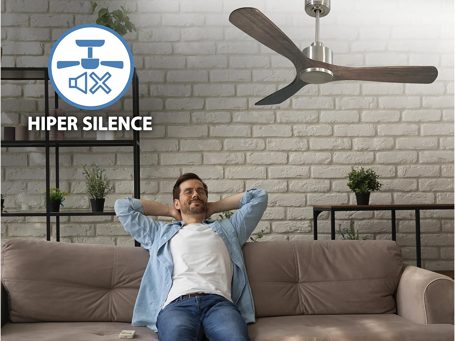 Ventilateur de plafond Réversible  Thermostat Wifi Moteur à courant continu Toits en pente Télécommande Hypersilence Mémoire