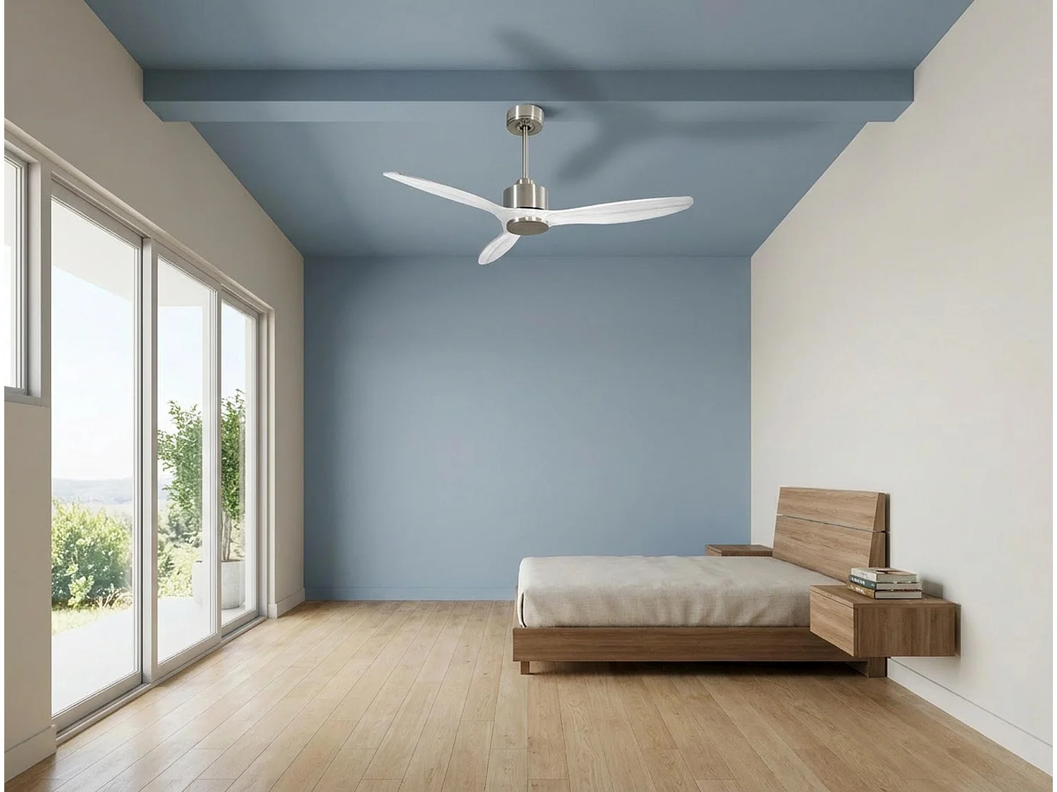 Ventilateur de plafond Réversible  Thermostat Wifi Moteur à courant continu Toits en pente Télécommande Hypersilence Mémoire
