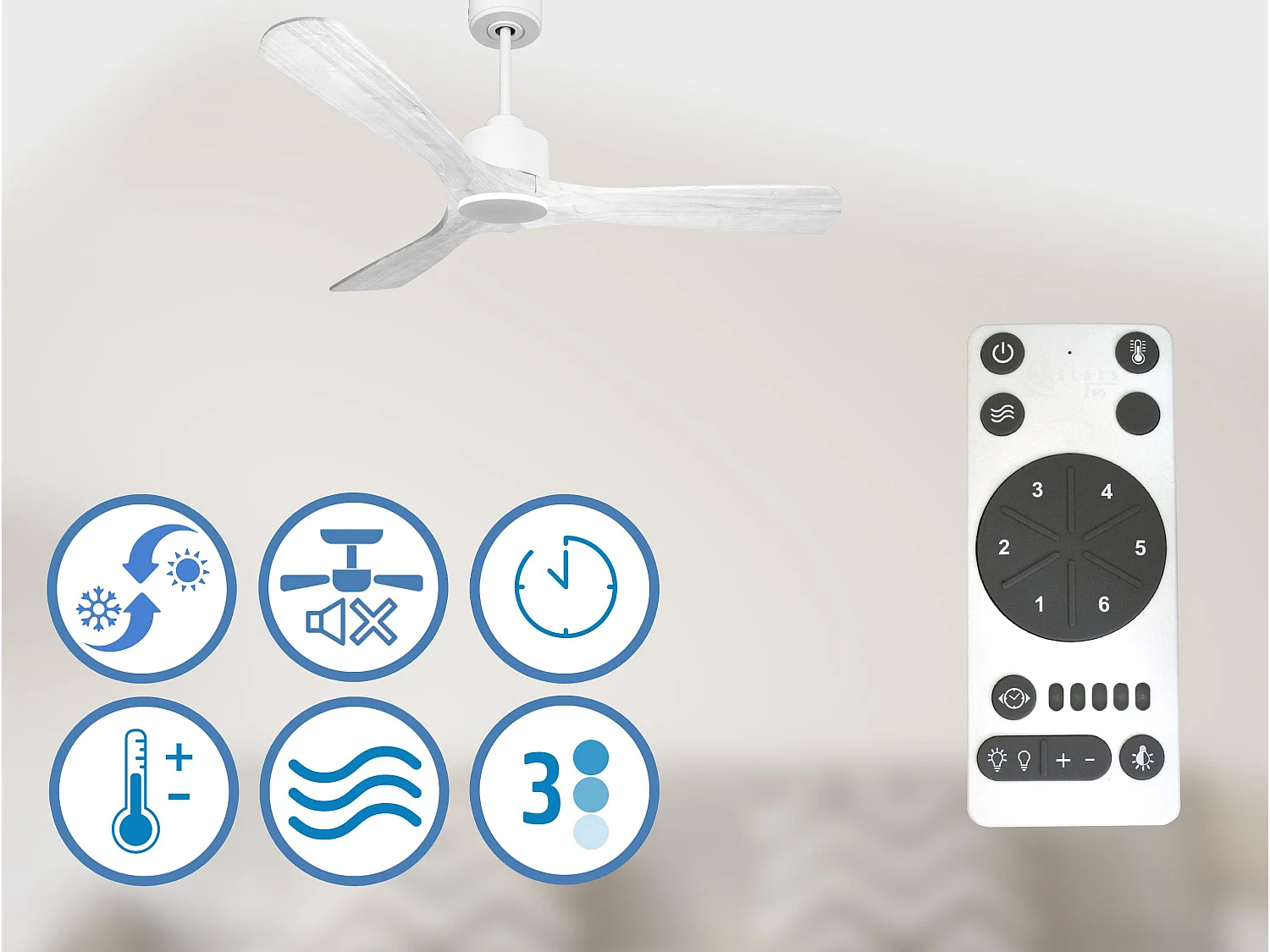 Ventilateur de plafond Wifi Moteur à courant continu Télécommande Hypersilence Mémoire