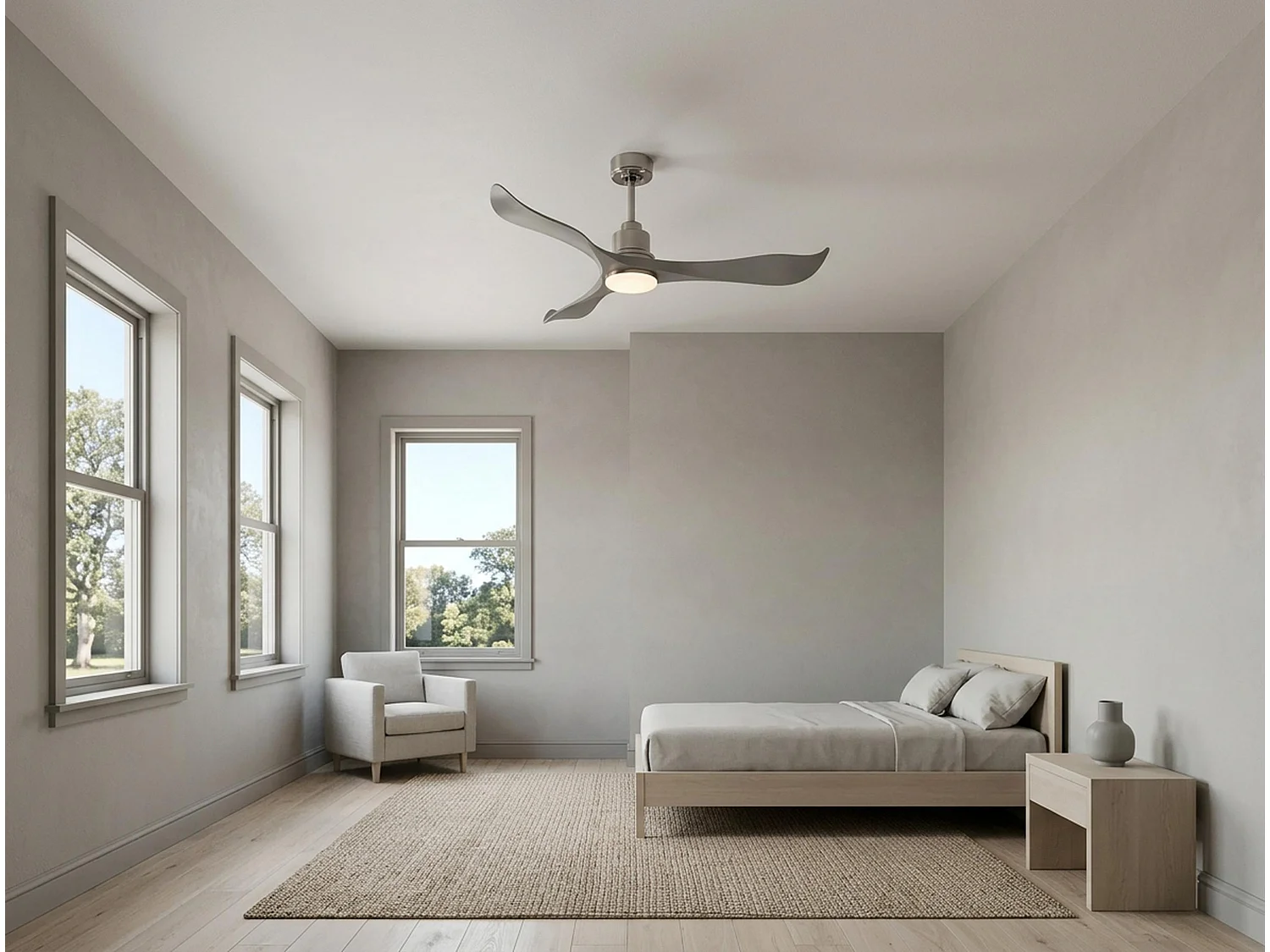 Ventilateur de plafond Réversible  Thermostat Dimmable Wifi Moteur à courant continu Toits en pente Télécommande Lumière à trois tons Hypersilence Mémoire