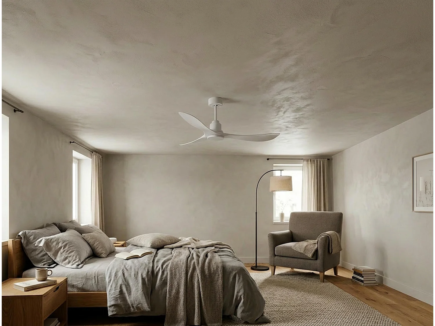 Ventilateur de plafond Réversible  Thermostat Wifi Moteur à courant continu Toits en pente Télécommande Hypersilence Mémoire