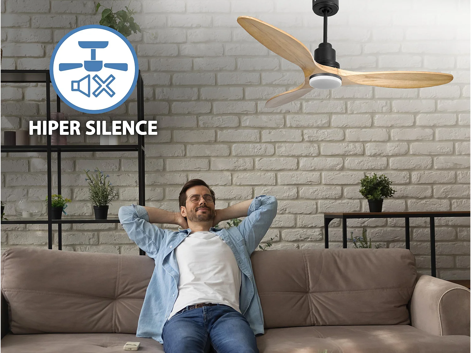Ventilateur de plafond Réversible  Thermostat Dimmable Wifi Moteur à courant continu Toits en pente Télécommande Lumière à trois tons Hypersilence Mémoire
