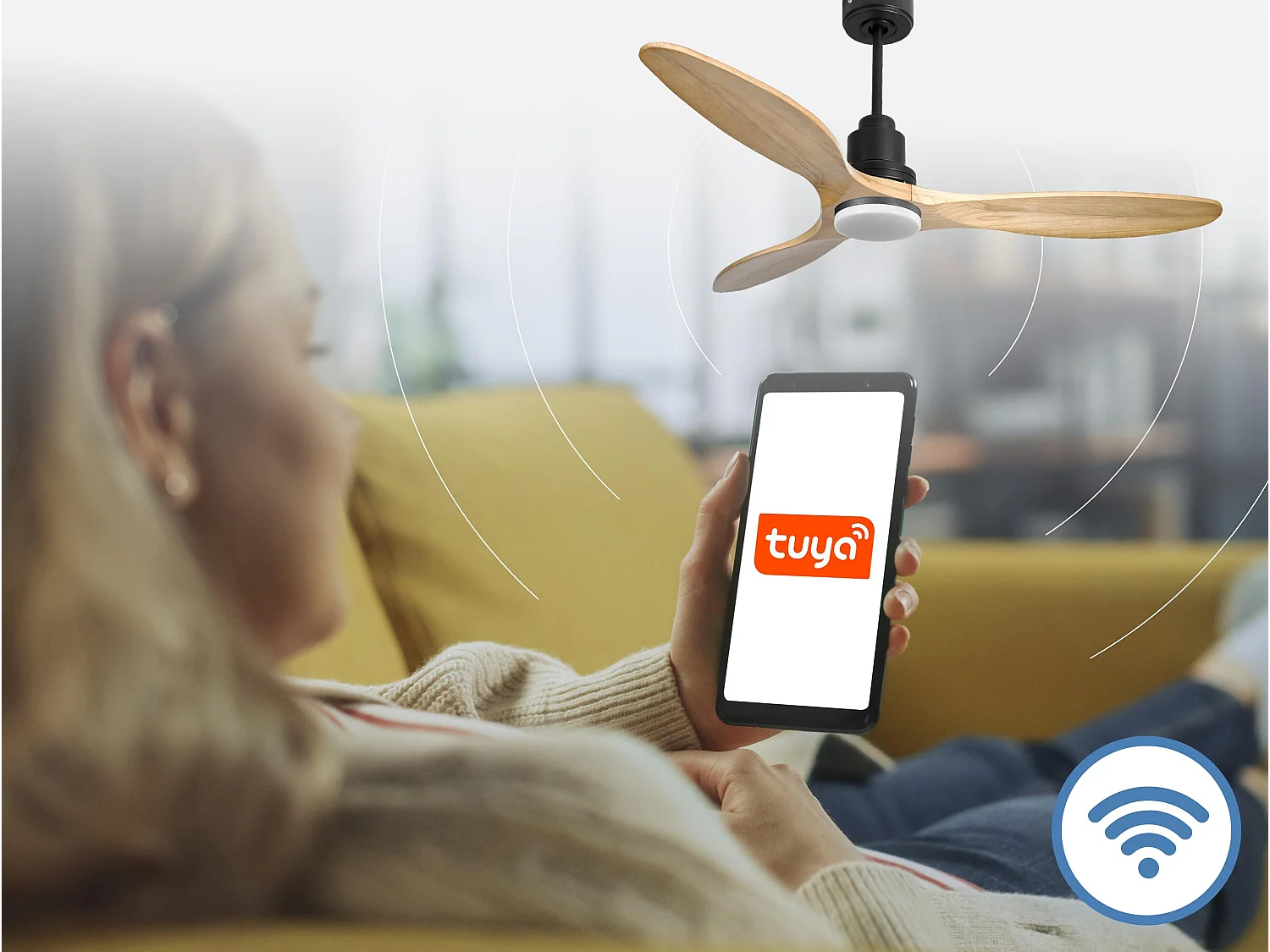 Ventilateur de plafond Réversible  Thermostat Dimmable Wifi Moteur à courant continu Toits en pente Télécommande Lumière à trois tons Hypersilence Mémoire