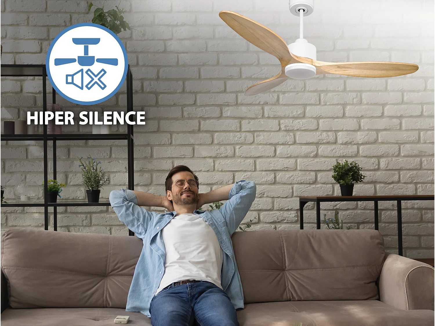 Ventilateur de plafond Réversible  Thermostat Dimmable Wifi Moteur à courant continu Toits en pente Télécommande Lumière à trois tons Hypersilence Mémoire