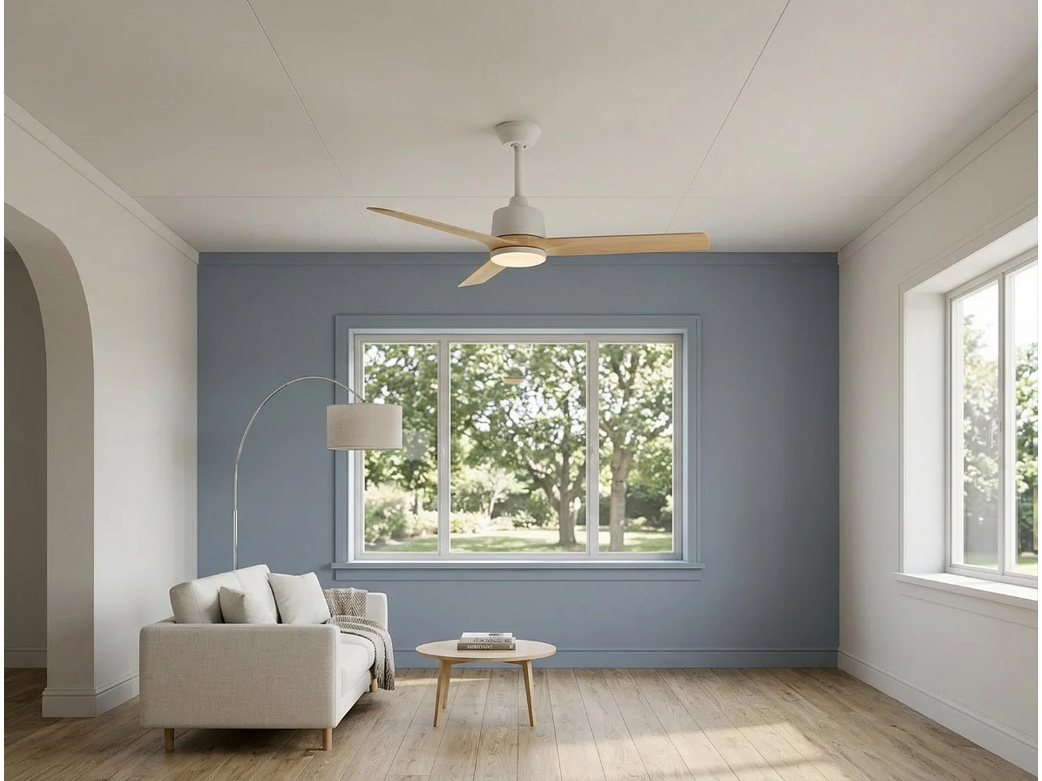 Ventilateur de plafond Réversible  Thermostat Dimmable Wifi Moteur à courant continu Toits en pente Télécommande Lumière à trois tons Hypersilence Mémoire