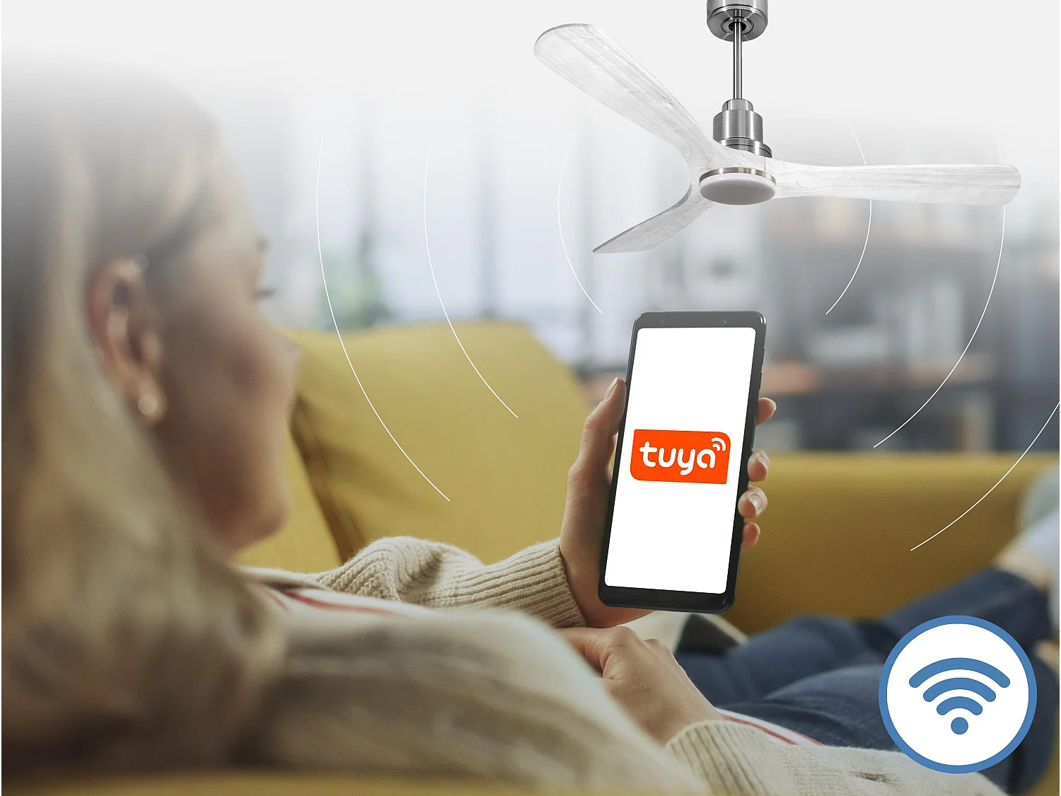 Ventilateur de plafond Réversible  Thermostat Dimmable Wifi Moteur à courant continu Toits en pente Télécommande Lumière à trois tons Hypersilence Mémoire