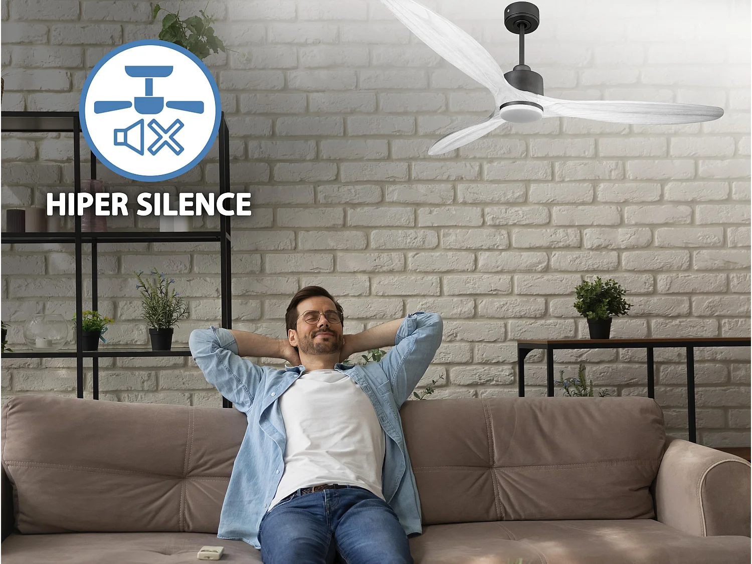 Ventilateur de plafond Réversible  Thermostat Dimmable Wifi Moteur à courant continu Toits en pente Télécommande Lumière à trois tons Hypersilence Mémoire