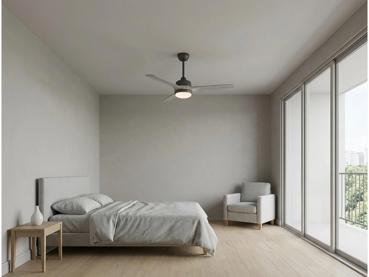Ventilateur de plafond Réversible  Thermostat Dimmable Wifi Moteur à courant continu Toits en pente Télécommande Lumière à trois tons Hypersilence Mémoire