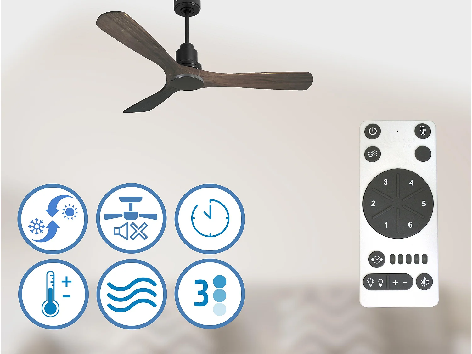 Ventilateur de plafond Réversible  Thermostat Wifi Moteur à courant continu Toits en pente Télécommande Hypersilence Mémoire Shopify Vendible (AUTOMATIQUE)