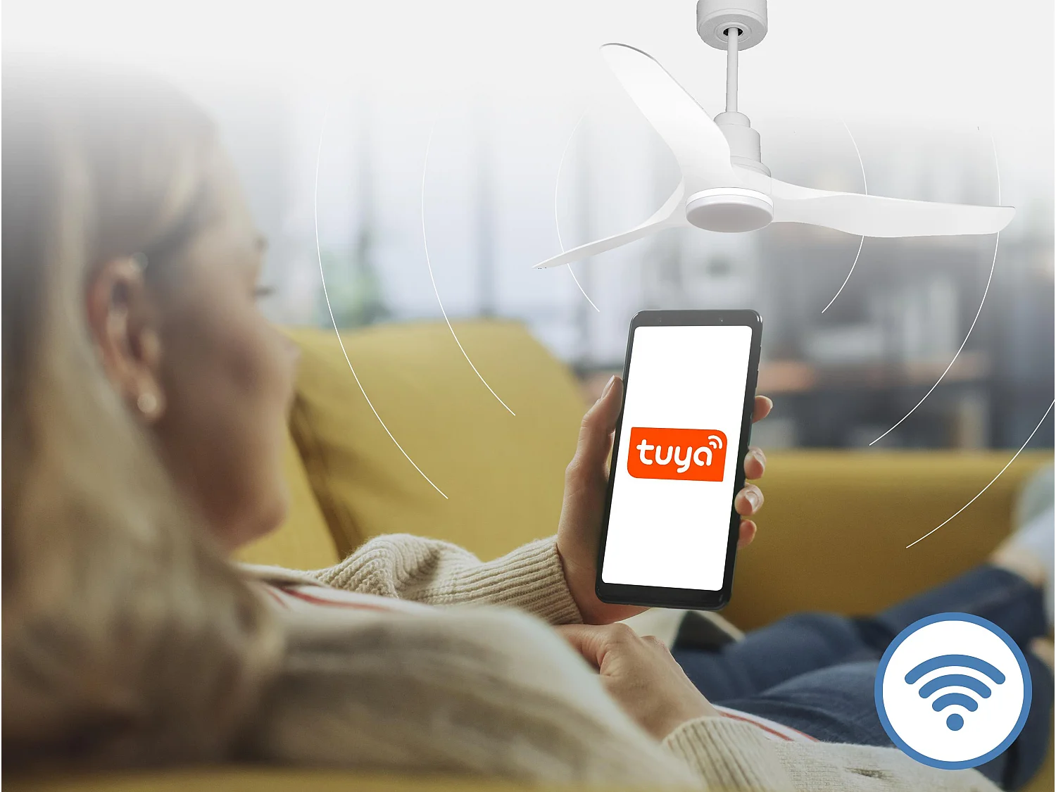Ventilateur de plafond Réversible  Thermostat Dimmable Wifi Moteur à courant continu Toits en pente Télécommande Lumière à trois tons Adaptateur 2/3 Lames
