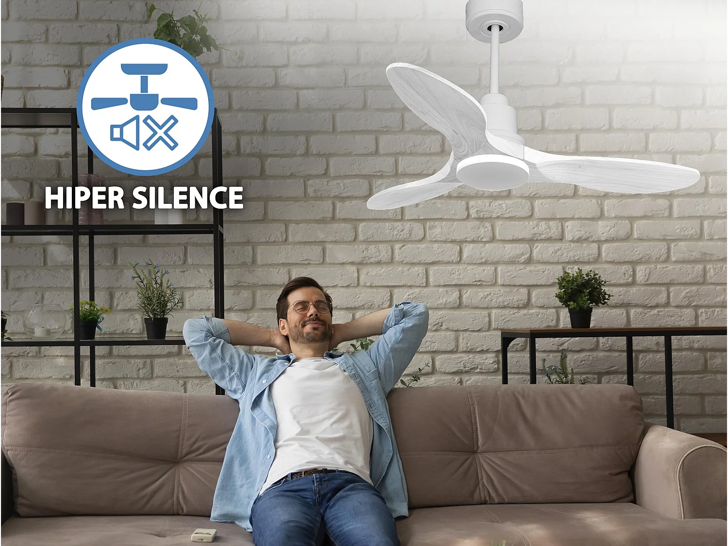 Ventilateur de plafond Réversible  Thermostat Wifi Moteur à courant continu Toits en pente Télécommande Hypersilence Mémoire Shopify Vendible (AUTOMATIQUE)