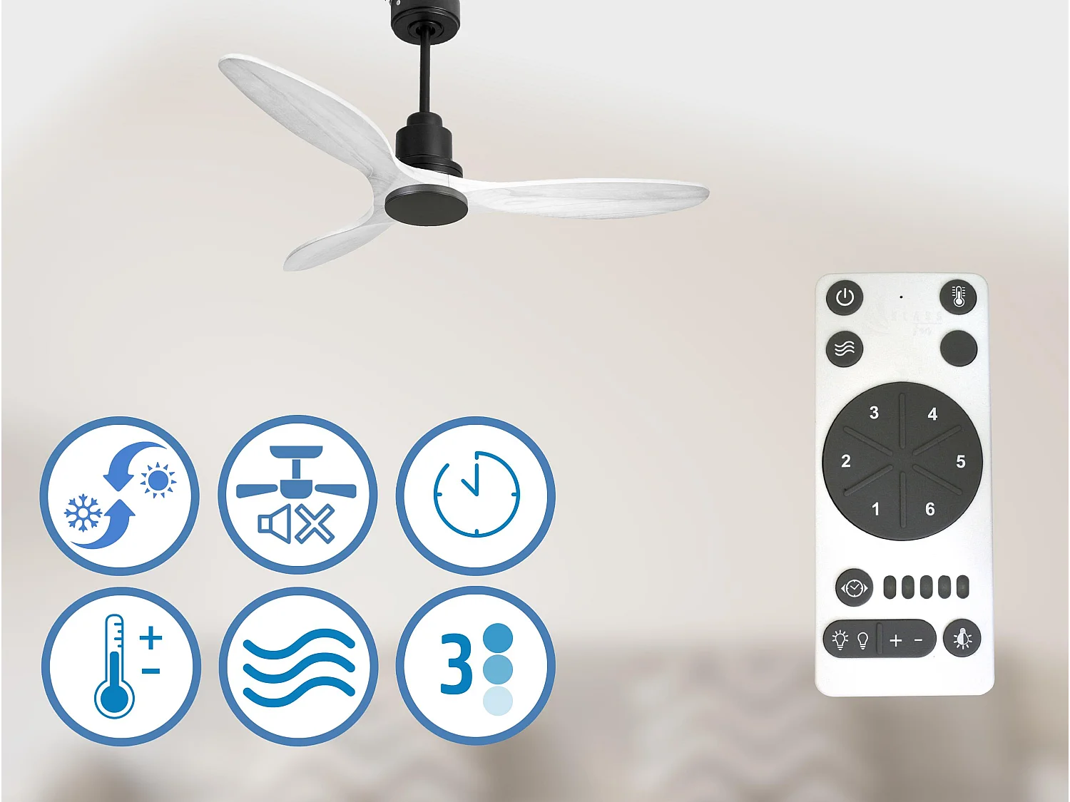 Ventilateur de plafond Réversible  Thermostat Wifi Moteur à courant continu Toits en pente Télécommande Hypersilence Mémoire Shopify Vendible (AUTOMATIQUE)