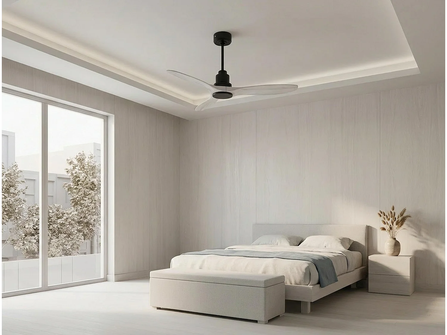 Ventilateur de plafond Réversible  Thermostat Wifi Moteur à courant continu Toits en pente Télécommande Hypersilence Mémoire Shopify Vendible (AUTOMATIQUE)
