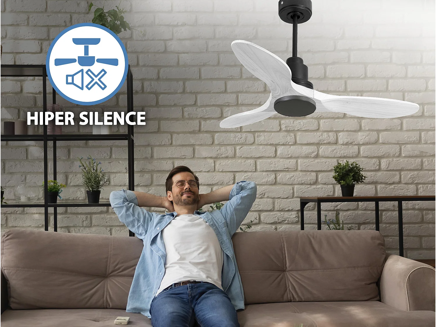 Ventilateur de plafond Réversible  Thermostat Wifi Moteur à courant continu Toits en pente Télécommande Hypersilence Mémoire Shopify Vendible (AUTOMATIQUE)