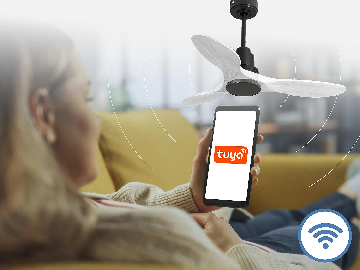 Ventilateur de plafond Réversible  Thermostat Wifi Moteur à courant continu Toits en pente Télécommande Hypersilence Mémoire Shopify Vendible (AUTOMATIQUE)