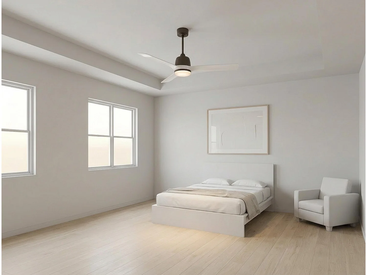 Ventilateur de plafond Réversible  Thermostat Dimmable Wifi Moteur à courant continu Toits en pente Télécommande Lumière à trois tons Hypersilence Mémoire
