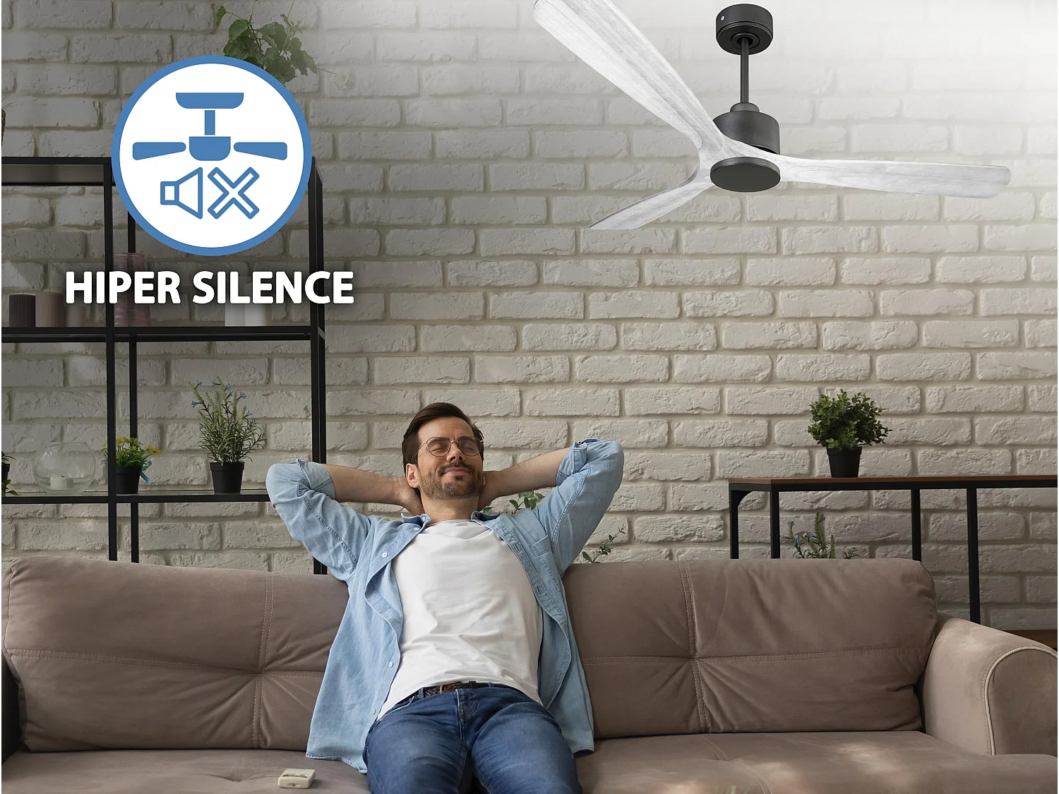 Ventilateur de plafond Réversible  Thermostat Wifi Moteur à courant continu Toits en pente Télécommande Hypersilence Mémoire
