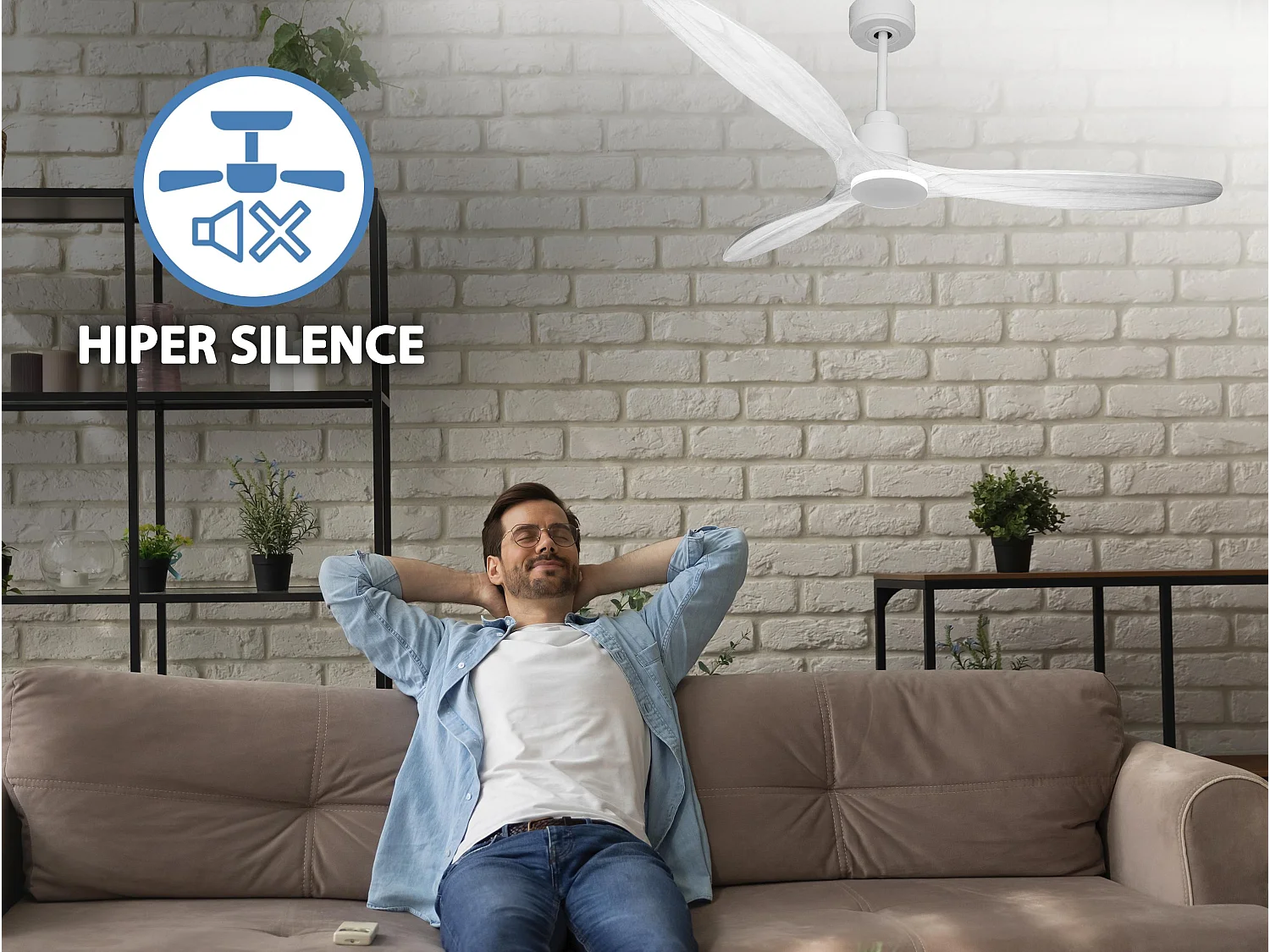 Ventilateur de plafond Wifi Moteur à courant continu Télécommande Hypersilence Mémoire
