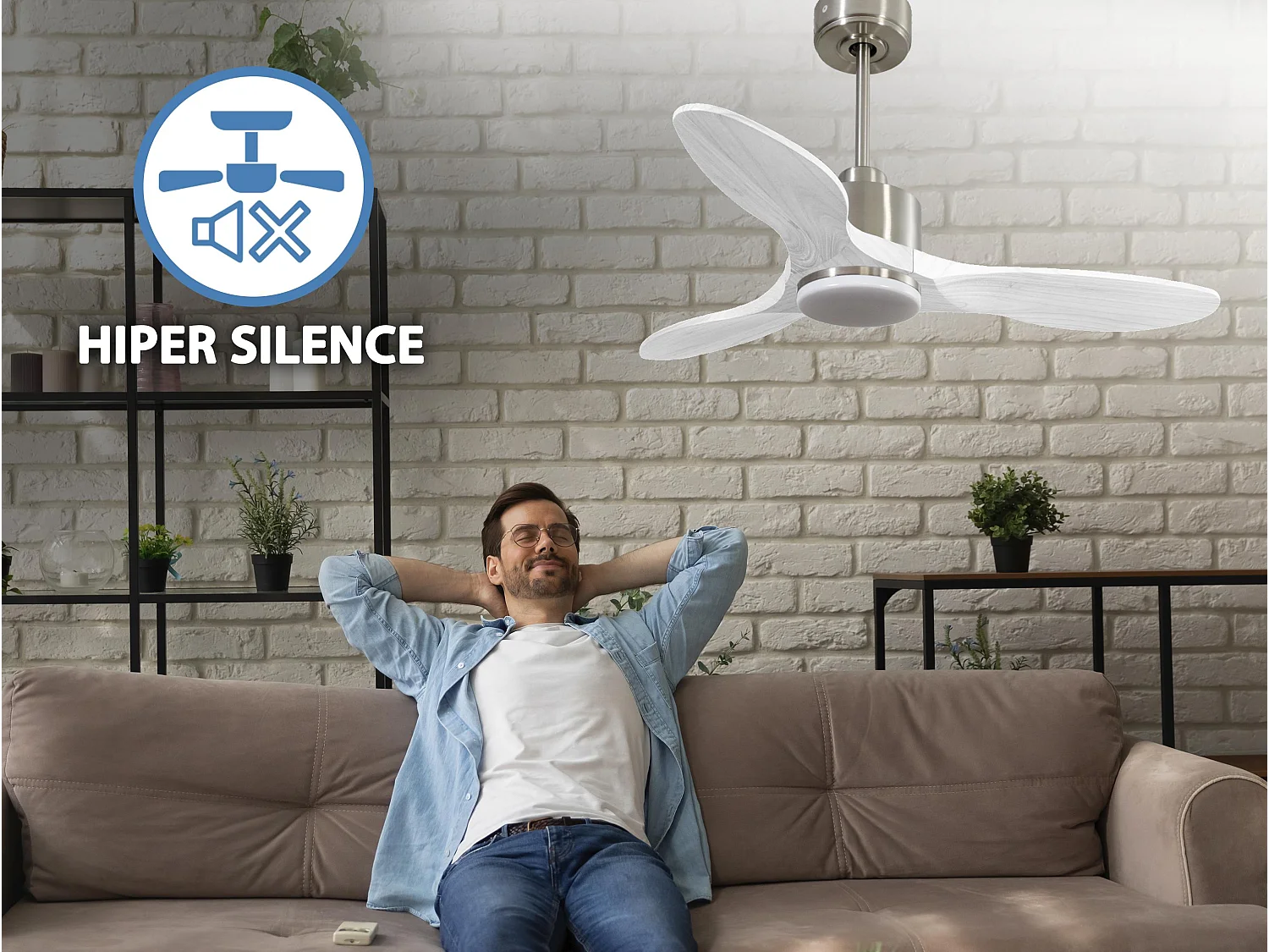 Ventilateur de plafond Réversible  Thermostat Dimmable Wifi Moteur à courant continu Toits en pente Télécommande Lumière à trois tons Hypersilence Mémoire