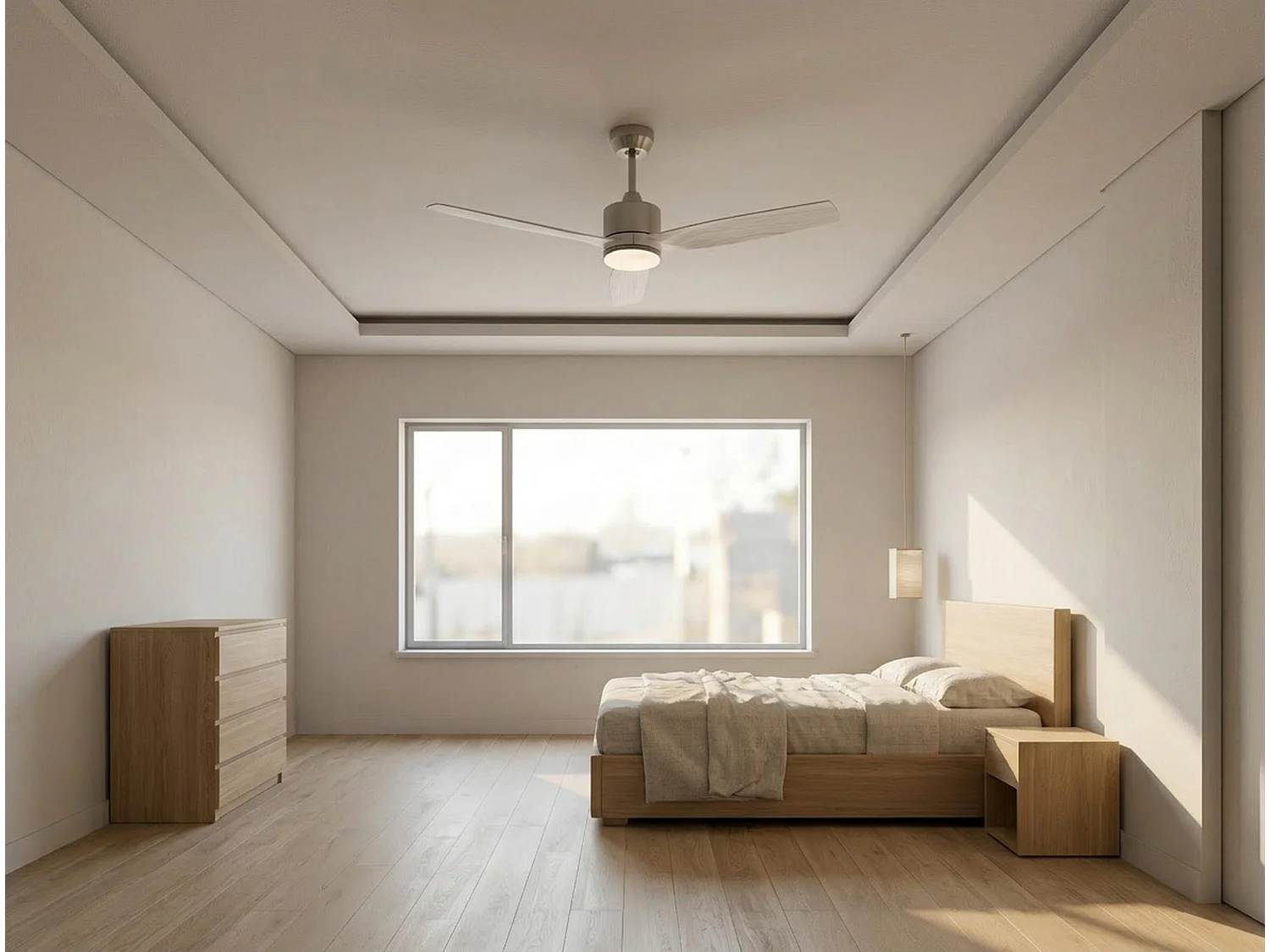 Ventilateur de plafond Réversible  Thermostat Dimmable Wifi Moteur à courant continu Toits en pente Télécommande Lumière à trois tons Hypersilence Mémoire