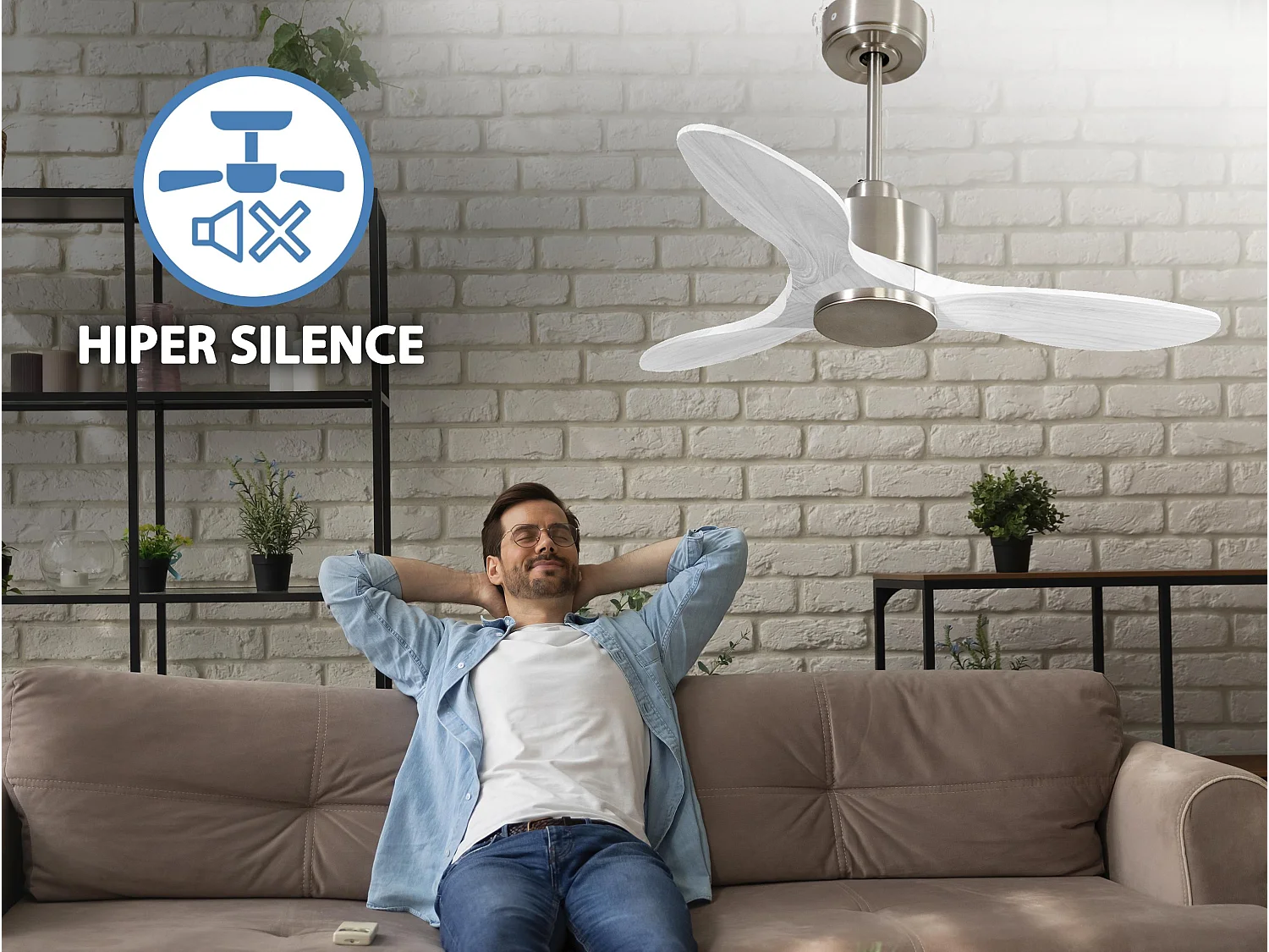 Ventilateur de plafond Réversible  Thermostat Wifi Moteur à courant continu Toits en pente Télécommande Hypersilence Mémoire
