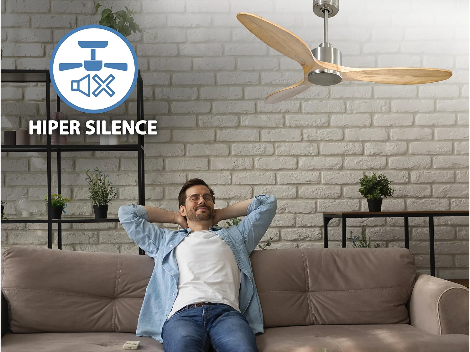 Ventilateur de plafond Réversible  Thermostat Wifi Moteur à courant continu Toits en pente Télécommande Hypersilence Mémoire